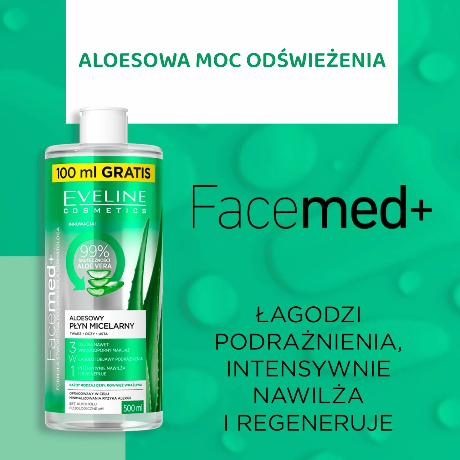 Eveline Cosmetics FACEMED+ Aloe Vera środek do usuwania makijażu, bez alkoholu, 400 ml