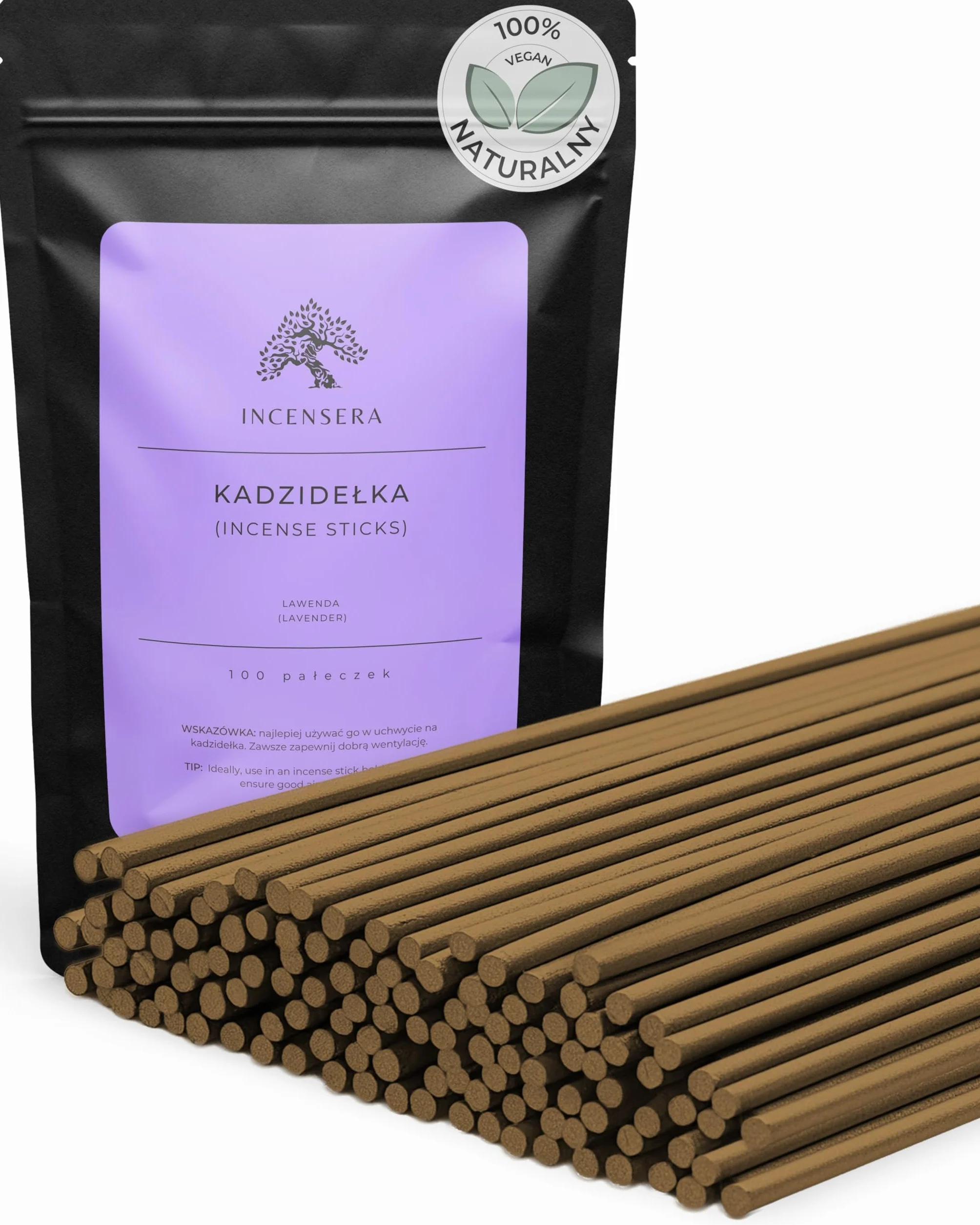 Incensera Kadzidełka Lawendowe – 100 sztuk – Naturalny Zapach na relaks, Medytację, sen, jogę i rytuały – Prezentowy Zestaw