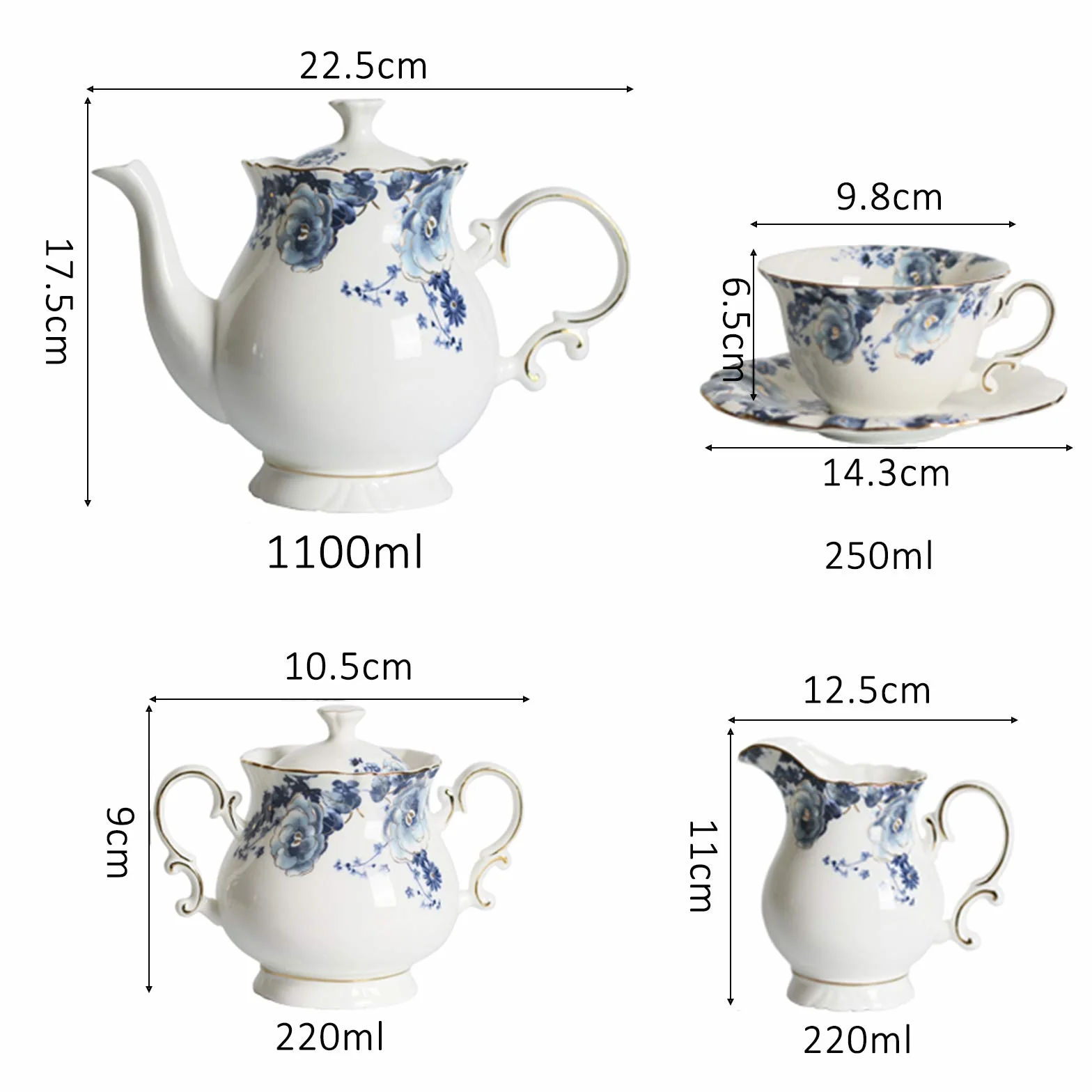 fanquare 15 sztuk zestaw do herbaty z porcelany niebieskie kwiaty, zestaw do kawy, zestaw ceramiczny do kawy, zestaw ślubny dla dorosłych
