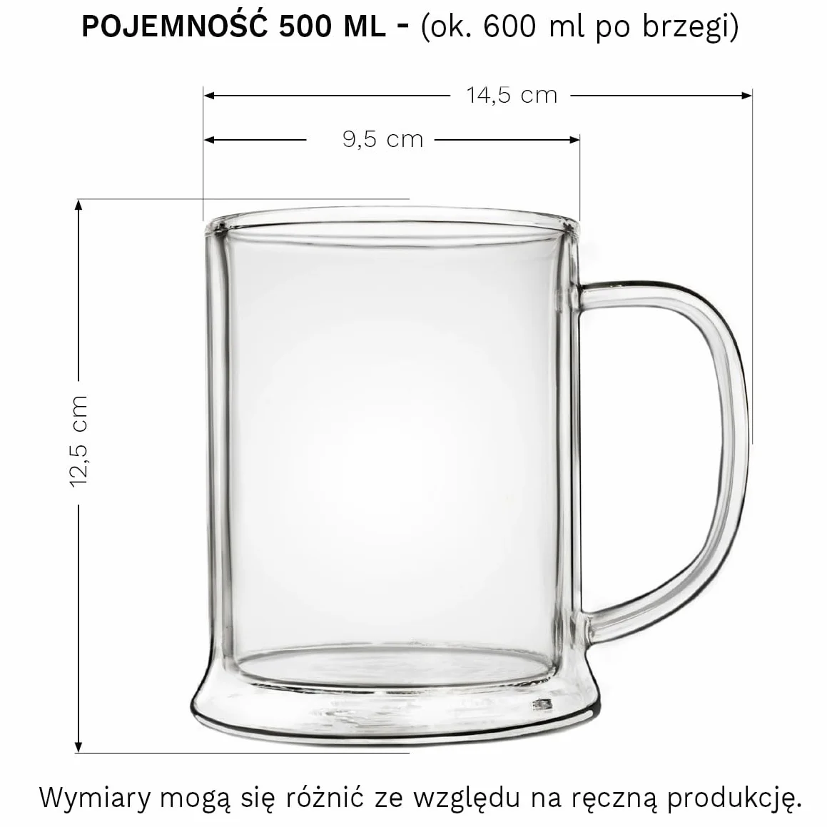 Creano Szklanka do Piwa Podwójne Ścianki 500 ml Termiczna Kufel