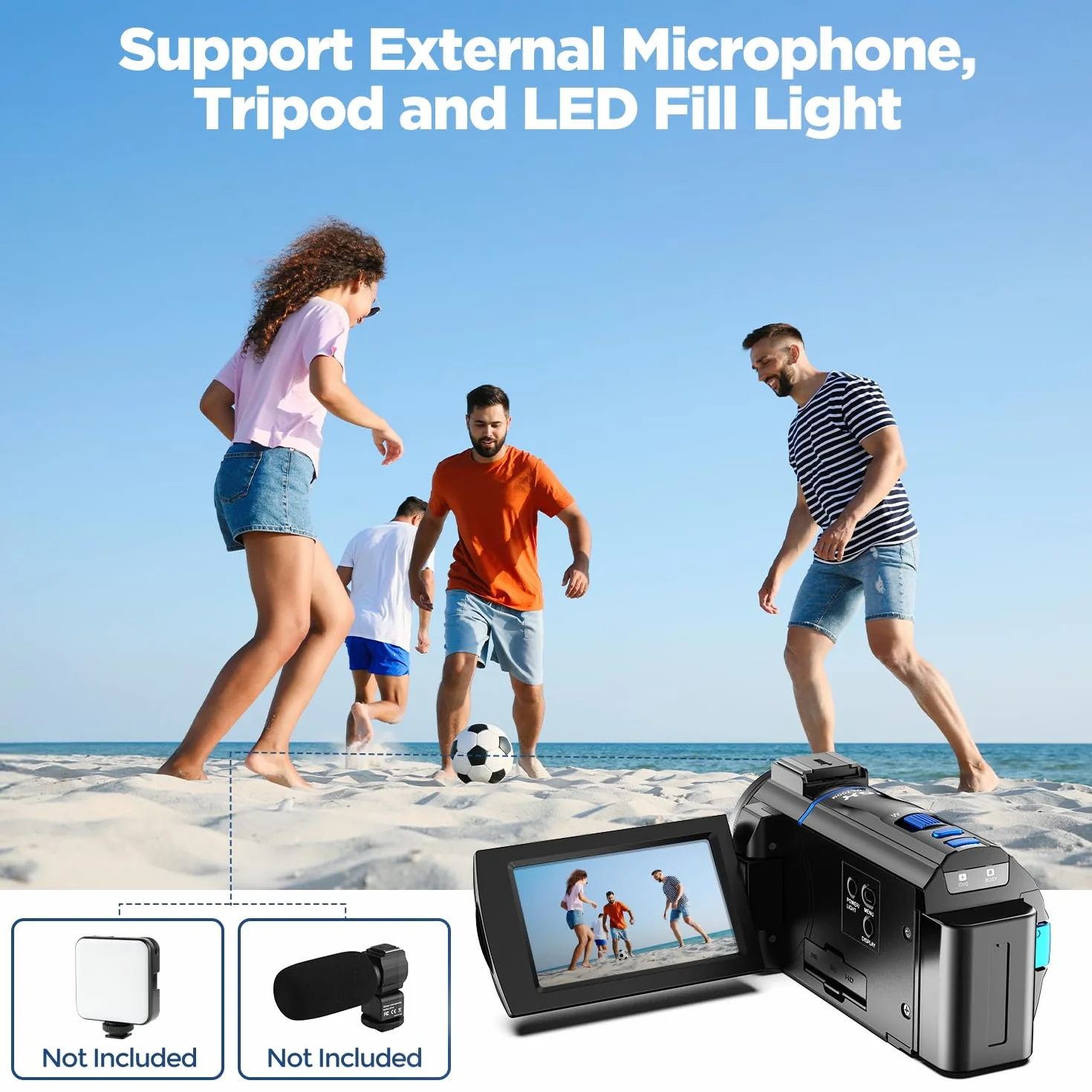 Kamera wideo 4K 48MP do vlogowania na YouTube, noktowizor ekran dotykowy 3" 270° obrotowy 16-krotny zoom cyfrowy camcorder video camera, kamera do vlogowania z kartą 32 GB, pilot, bateria, zdalnego