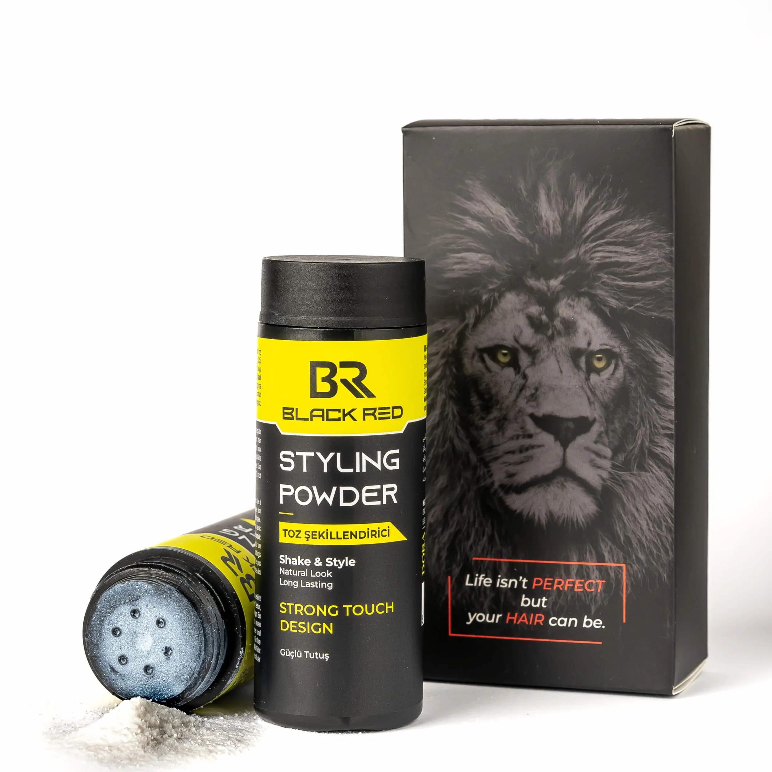 black red Teksturyzujący puder do stylizacji włosów, 20 g: (Strong Touch Design) Strong Touch with Our Special Formula for Men and Women