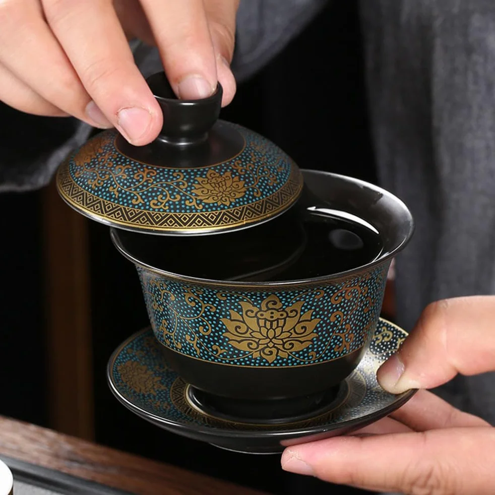 Chińska terryna Kung Fu - Filiżanka do herbaty Ceramiczna Kwiaty - Miska do herbaty Chińskie podgrzewanie