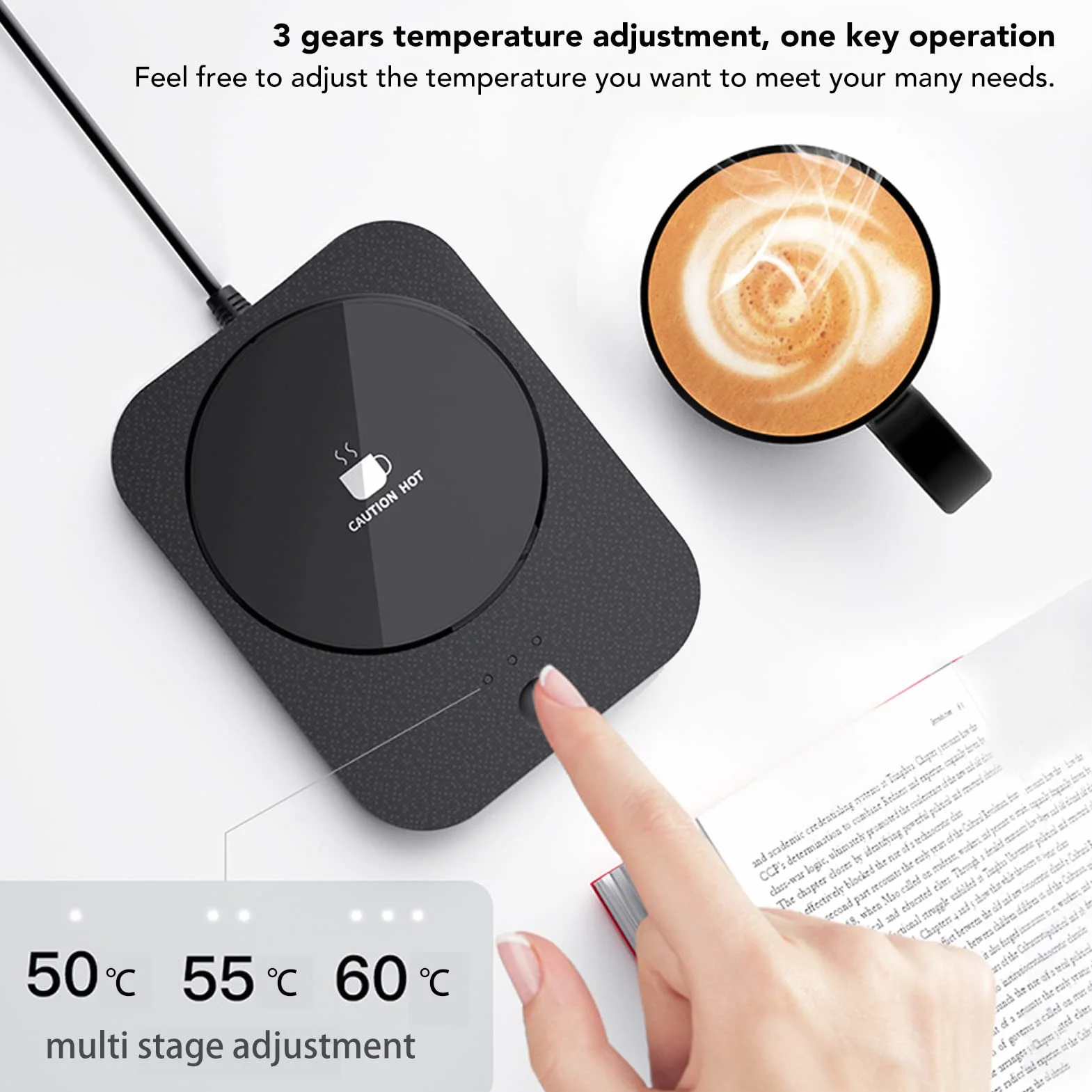 Podgrzewacz do Kawy USB 15W Czarny, Kontrola Temperatury, Automatyczne Wyłączenie, Wodoodporny