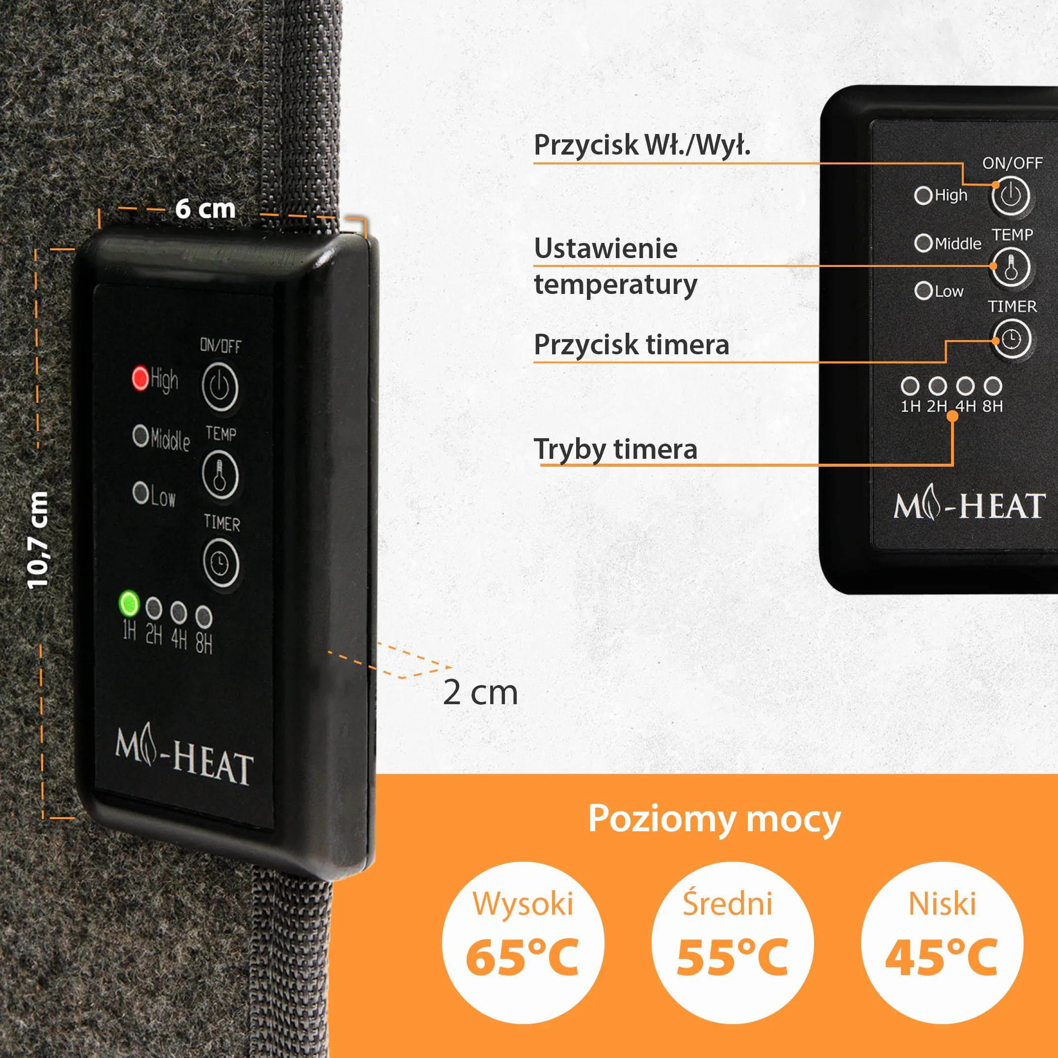 Mi-Heat grzejnik biurkowy na podczerwień panel grzewczy 260W | grzejnik podłogowy do biura biurko stanowisko pracy pod stołem | temperatura do 60°C składany, szary