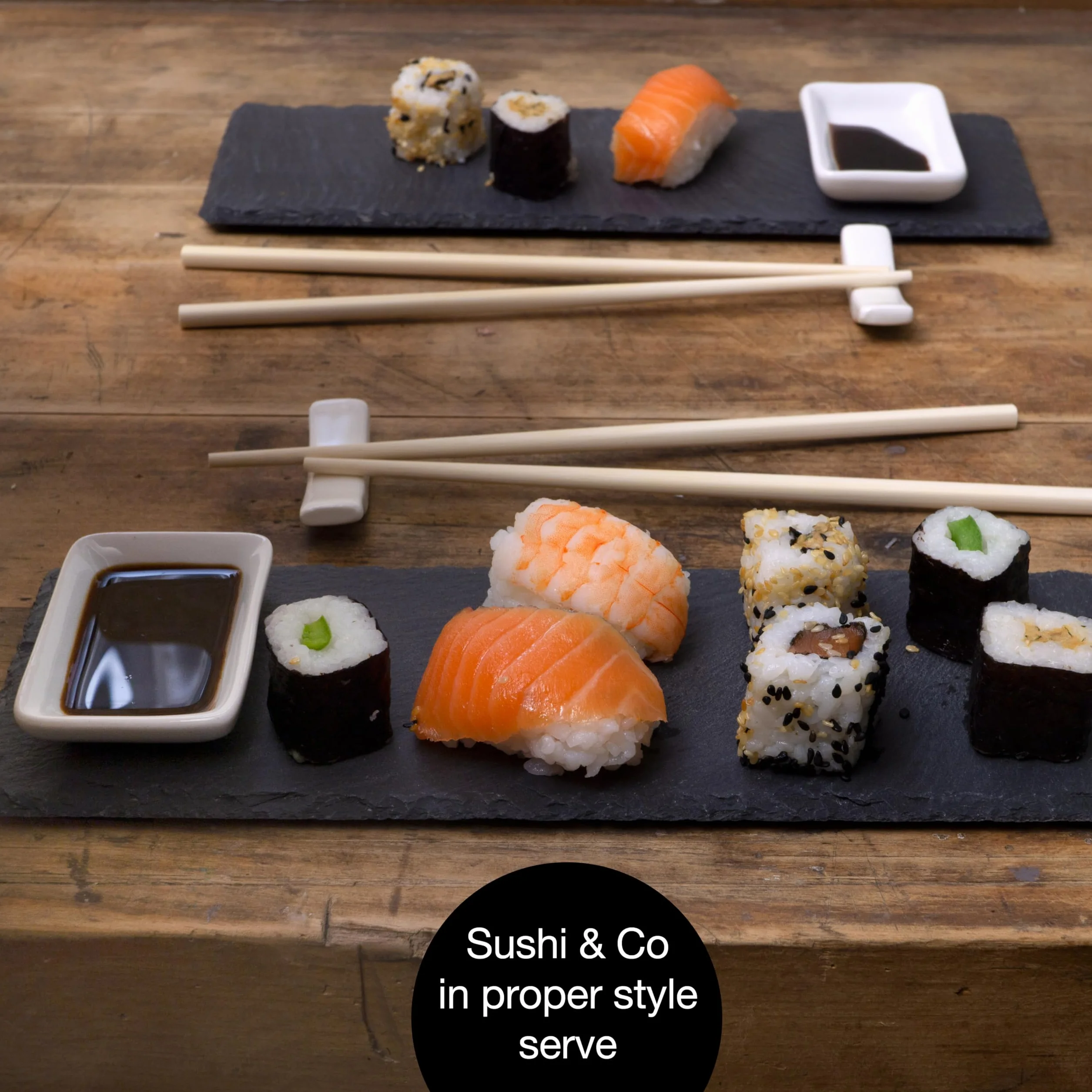 Moritz & Moritz Zestaw do sushi 10-częściowy płyta łupkowa 30x10 cm z miseczkami na dip i pałeczkami