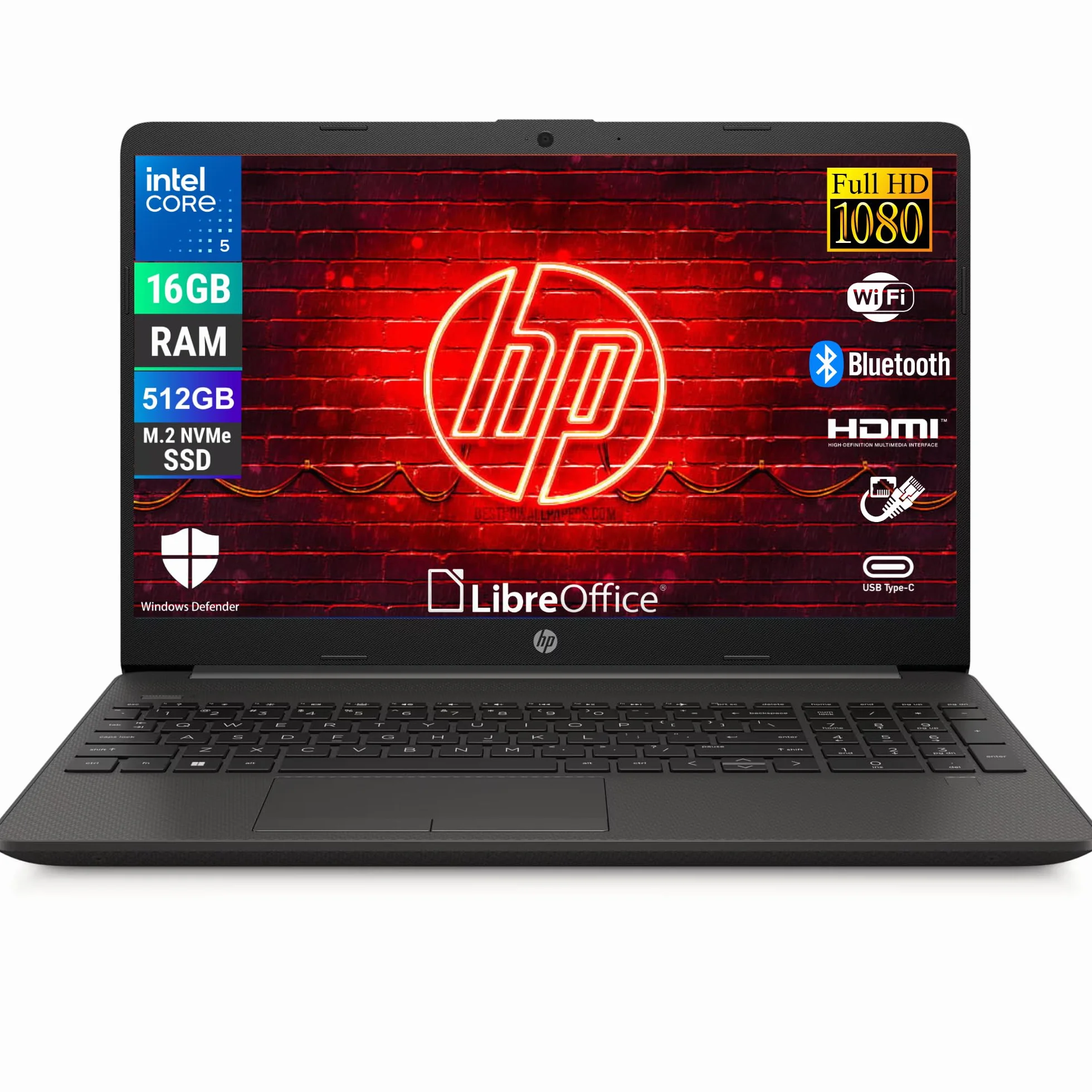HP 250R G9, notebook, procesor Intel 5-120u 10 rdzeni 1,4 GHz, wyświetlacz 15,6" FHD, pamięć RAM 16 GB, SSD 512 GB, system Windows 11, gotowy do użycia z Libre Office