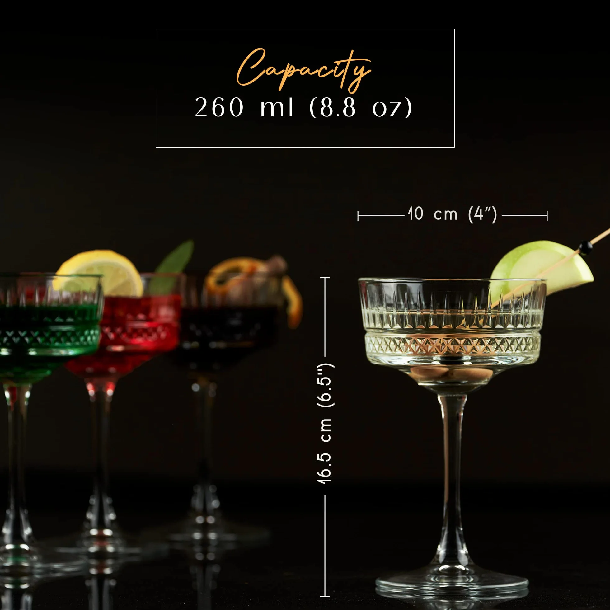 Zestaw 4 kieliszków do szampana, koktajli, martini, kieliszków do wina, z długą łodygą (260 ml) (4 szt.)
