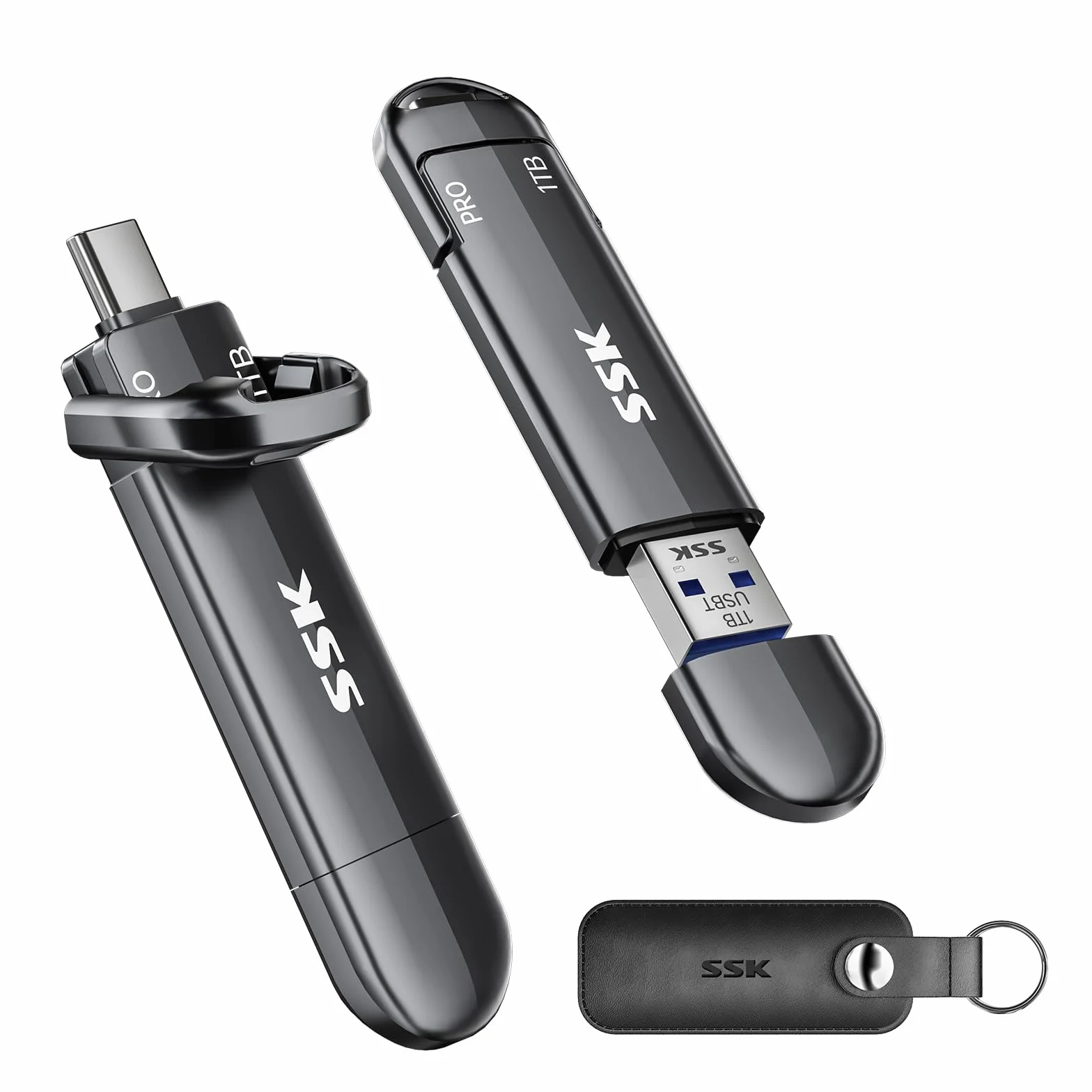 SSK Zewnętrzny dysk SSD 1TB, USB 3.2 Gen 2 Przenośny dysk SSD prędkość do 1000 MB/s, podwójny USB C i zewnętrzny dysk półprzewodnikowy do iPhone'a 15/16/17-Series/PS4/Android Telefon / Tablet/Windows