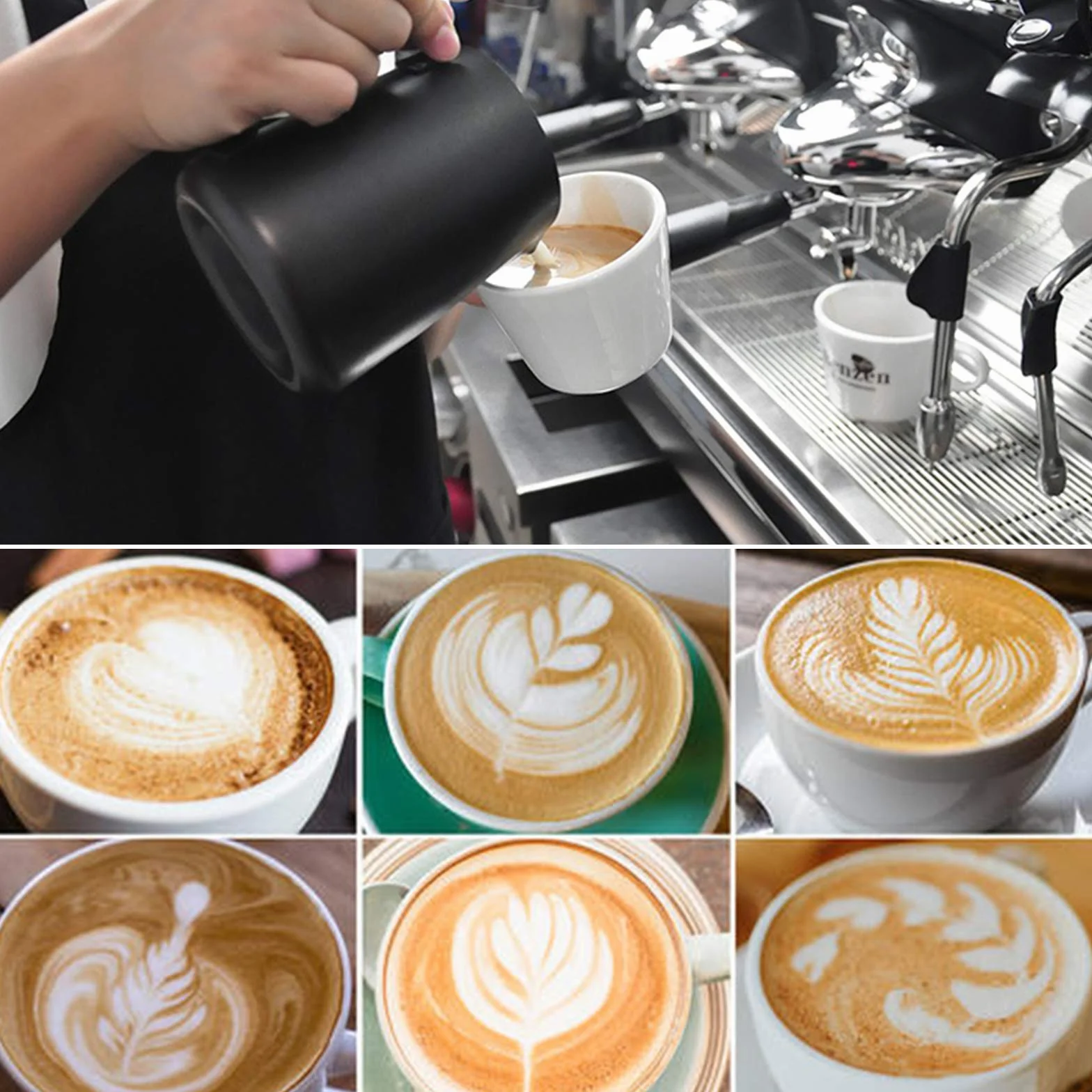 Dzbanek do mleka ze stali nierdzewnej 350 ml czarny do spieniacza cappuccino
