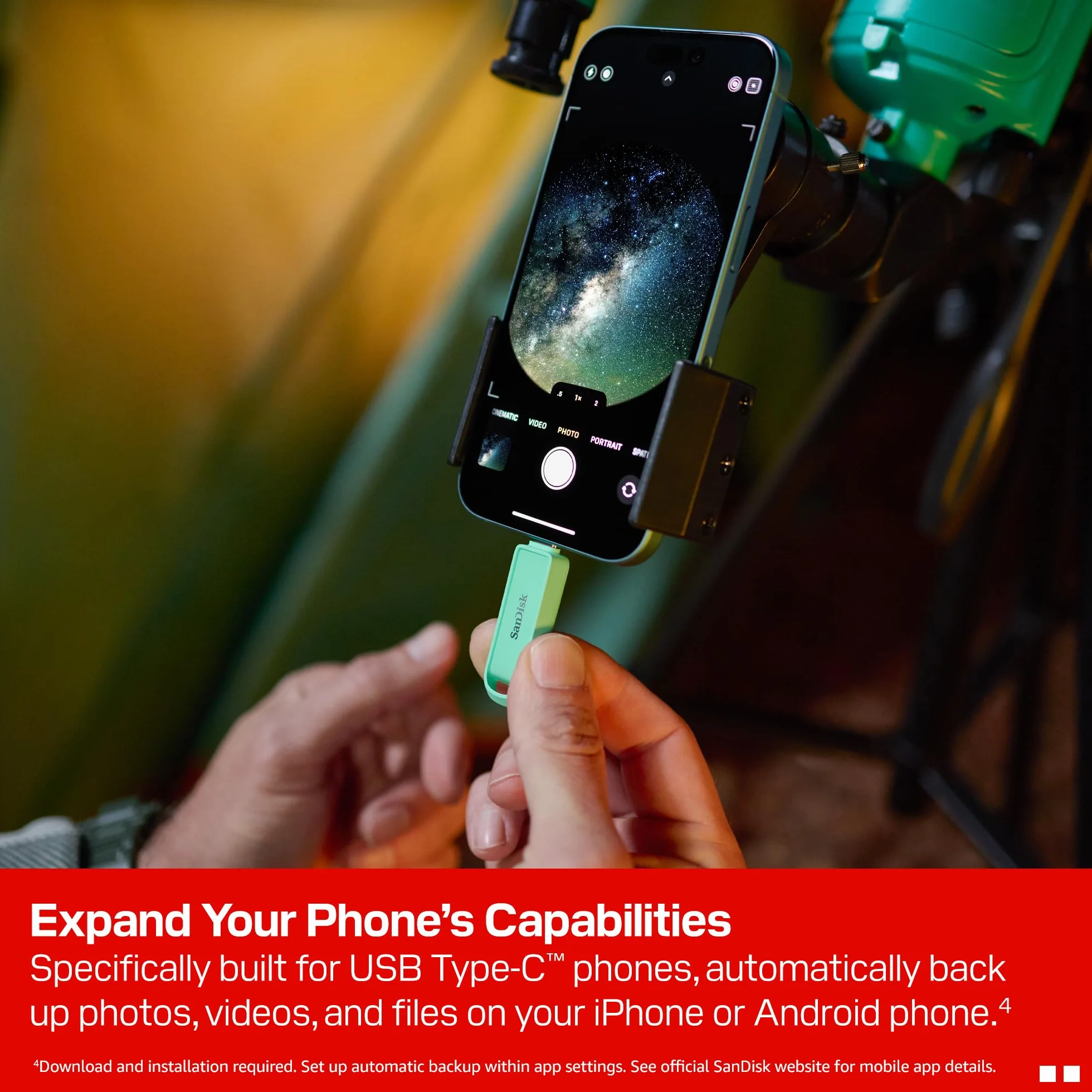 SanDisk Phone Drive z USB Type-C 512 GB (do telefonu, do smartfonów, tabletów i komputerów, prędkością 150 MB/s, Wykonuj automatyczne kopie, Dzięki odzyskiwaniu) - Seafoam Green