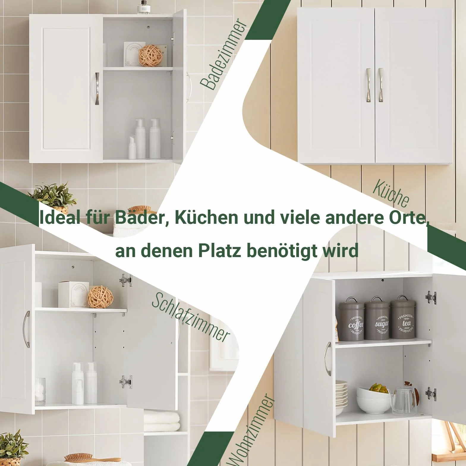 SoBuy FRG231-W szafka wisząca szafka ścienna szafka łazienkowa z dwojgiem drzwi, szafka kuchenna, szafka na lekarstwa meble łazienkowe Biały, 60 x 60 x 30 cm