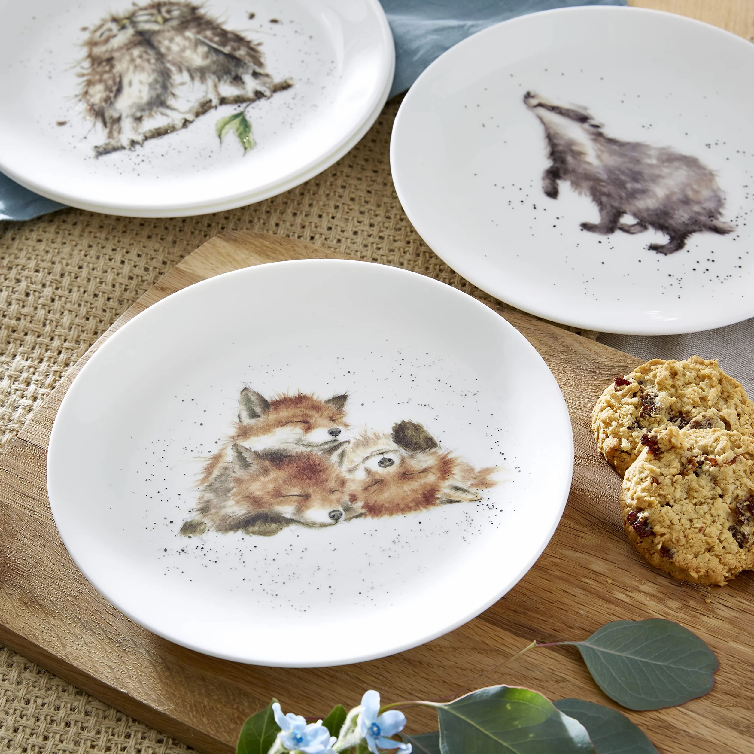 Wrendale Designs Royal Worcester talerz ceramiczny zestaw 4 szt. 20 cm jeż borsuk lis sowa
