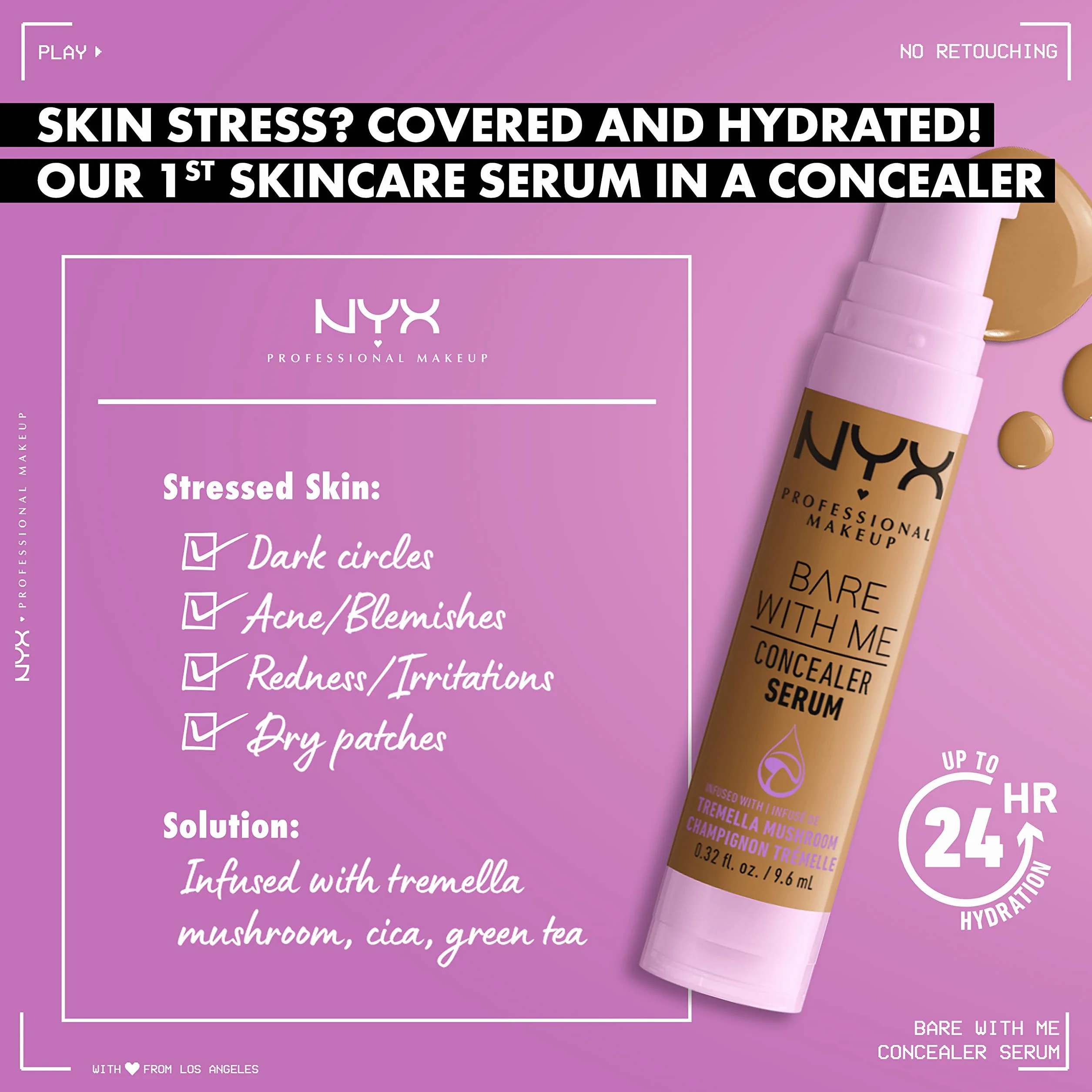 NYX Professional Makeup Korektor serum Bare With Me, naturalne wykończenie, średnie krycie, odcień: Beżowy (04)