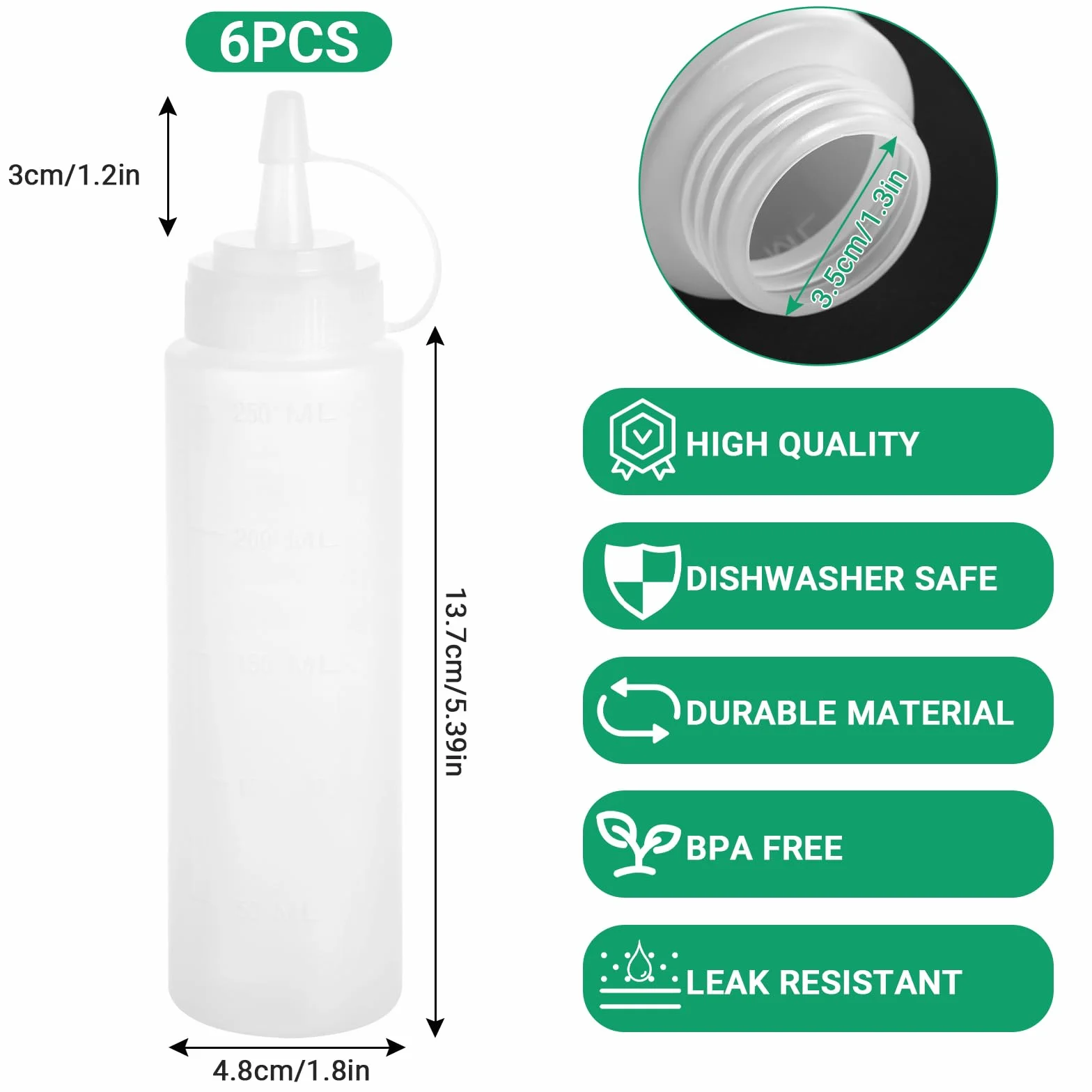 Butelka Squeeze 240 ml Biały 6 sztuk