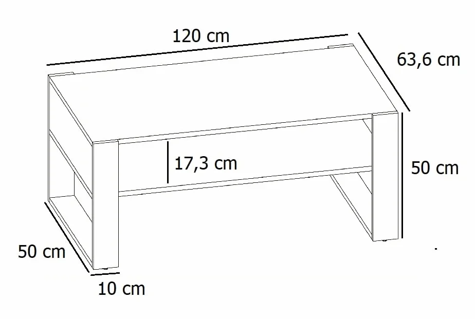 MATKAM Kaja stolik kawowy wys. 50 x szer. 120 x gł. 63,6 cm, otwarty regał pod blatem roboczym, praktyczna elegancja i funkcjonalność, styl retro loft (dąb Artisan - czarny)