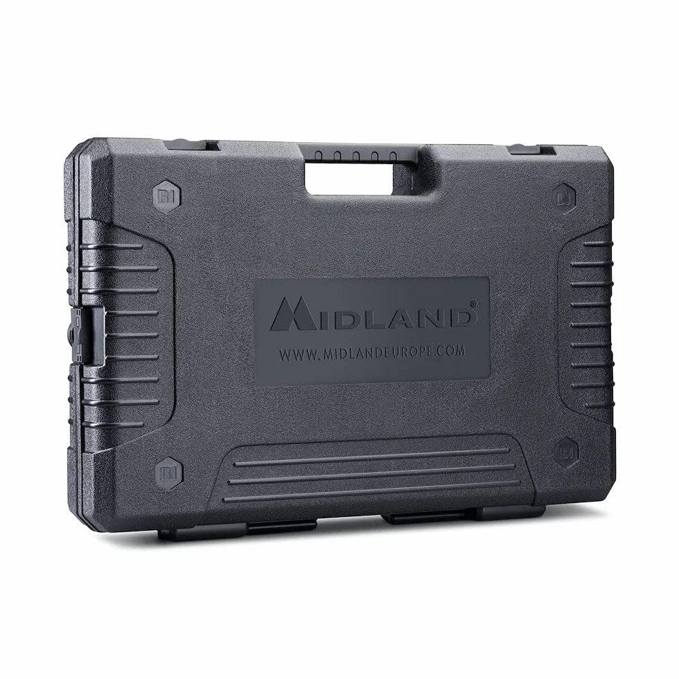 Midland G9 Pro C1385.05 zestaw 4 urządzeń radiowych, 4 x krótkofalówki, wodoszczelne i z przyciskiem awaryjnym, wysoka jakość o bardzo dużej mocy nadawania, czarny, zestaw 4 walizek G9 Pro