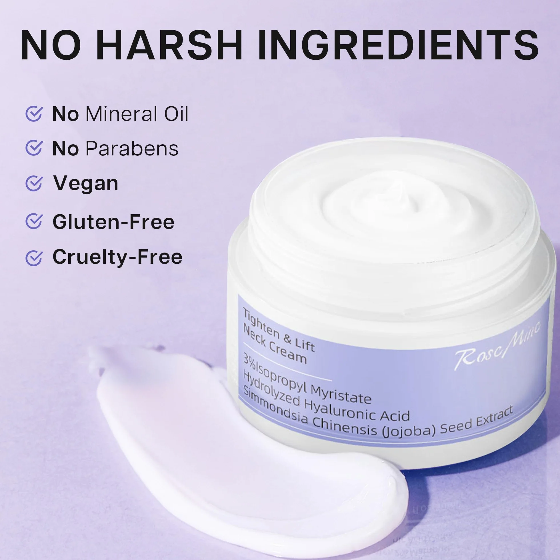 VRAIKO RoscMinc AH-8 Neck Cream, kwas hialuronowy i olejek jojoba, krem ujędrniający na szyję, nawilżający do wygładzania zmarszczek i odżywczy krem nawilżający do twarzy na szyi, klatce piersiowej