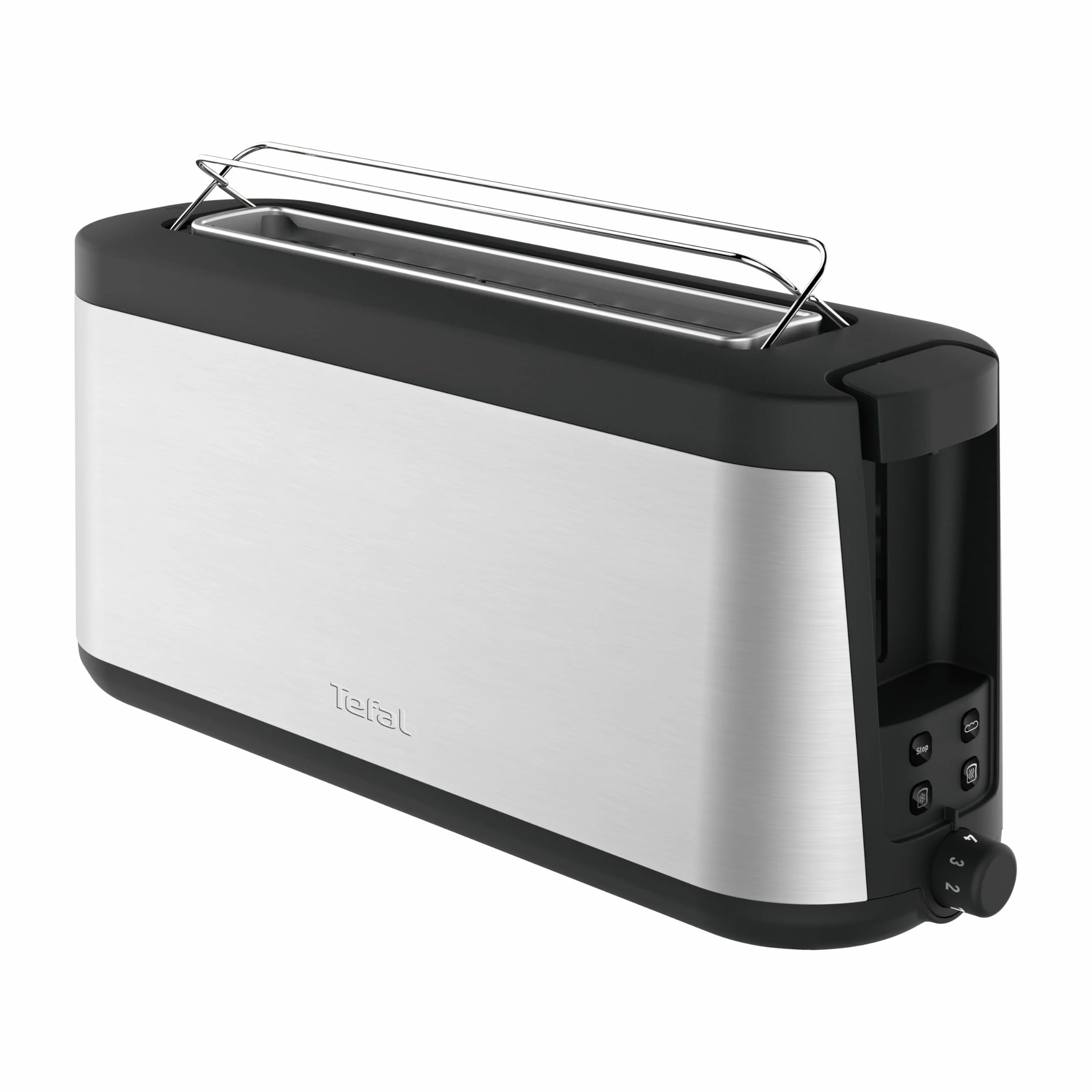 Tefal Element TL4308 toster z długim gniazdem | 7 poziomów brązowienia | 1000 watów | Zintegrowane mocowanie rolkowe | Elegancki design | Czarny/Stal nierdzewna