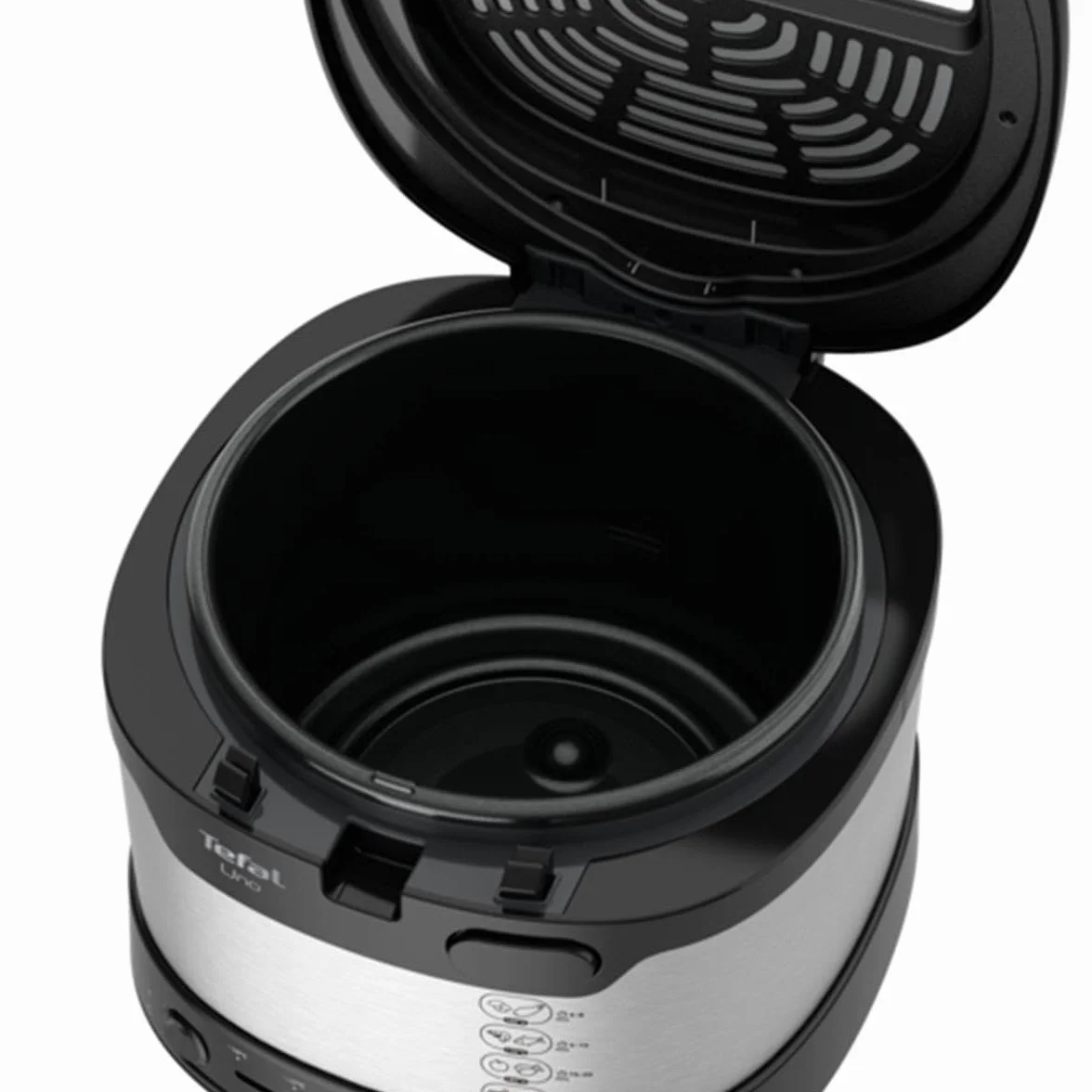 TEFAL FF215D Uno Frytkownica, Stal Nierdzewna, 1600 W, duża pojemność 1 L, Okienko w pokrywie, Kompaktowe rozmiary, Automatyczne otwieranie pokrywy, Odsączanie tłuszczu, Czarny/Srebrny