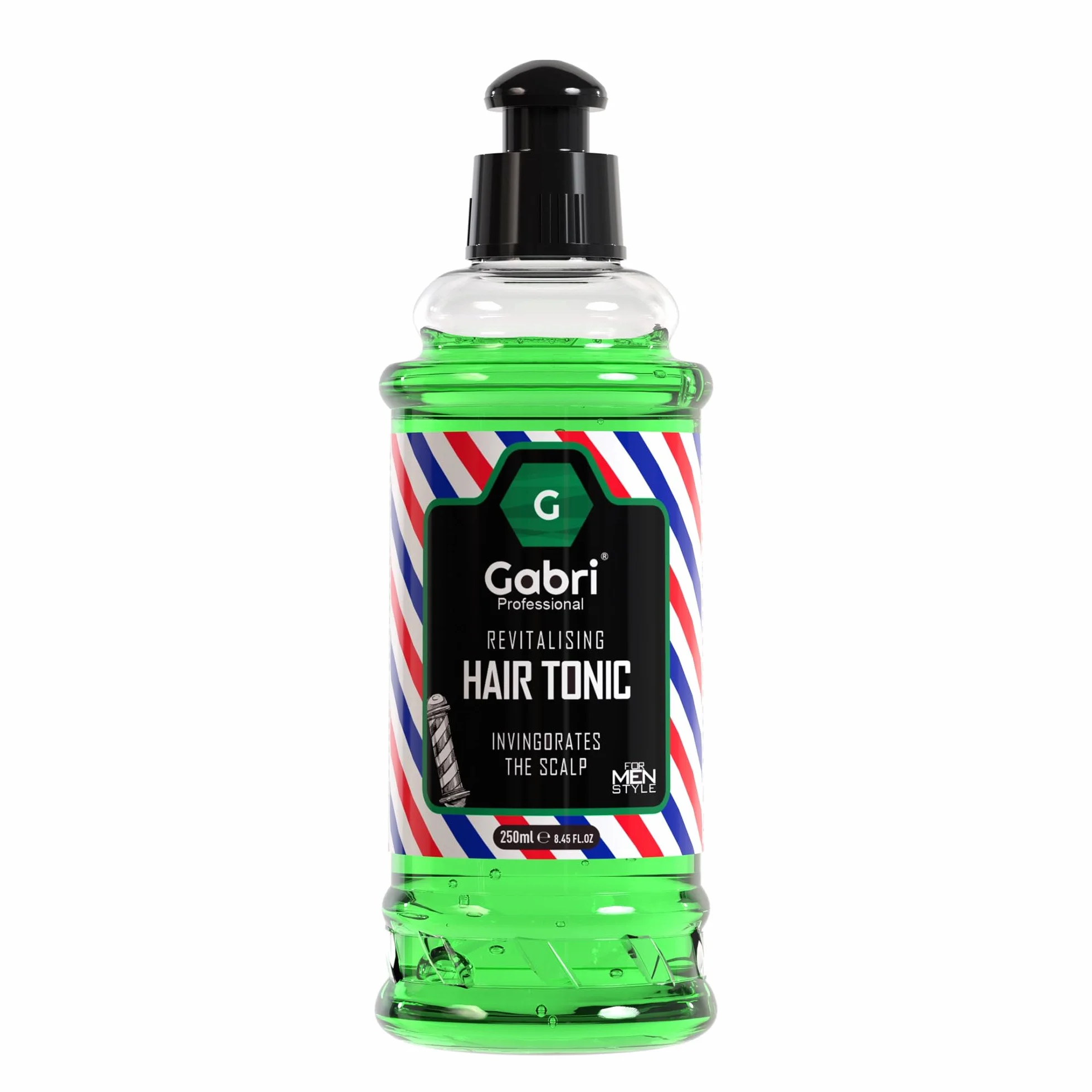 Gabri HAIR TONIC - orzeźwiający tonik do włosów - z atrakcyjnym wzornictwem Barber Shop, orzeźwiająca zieleń wewnątrz i nieodparty zapach! - 250 ml (1 sztuka)