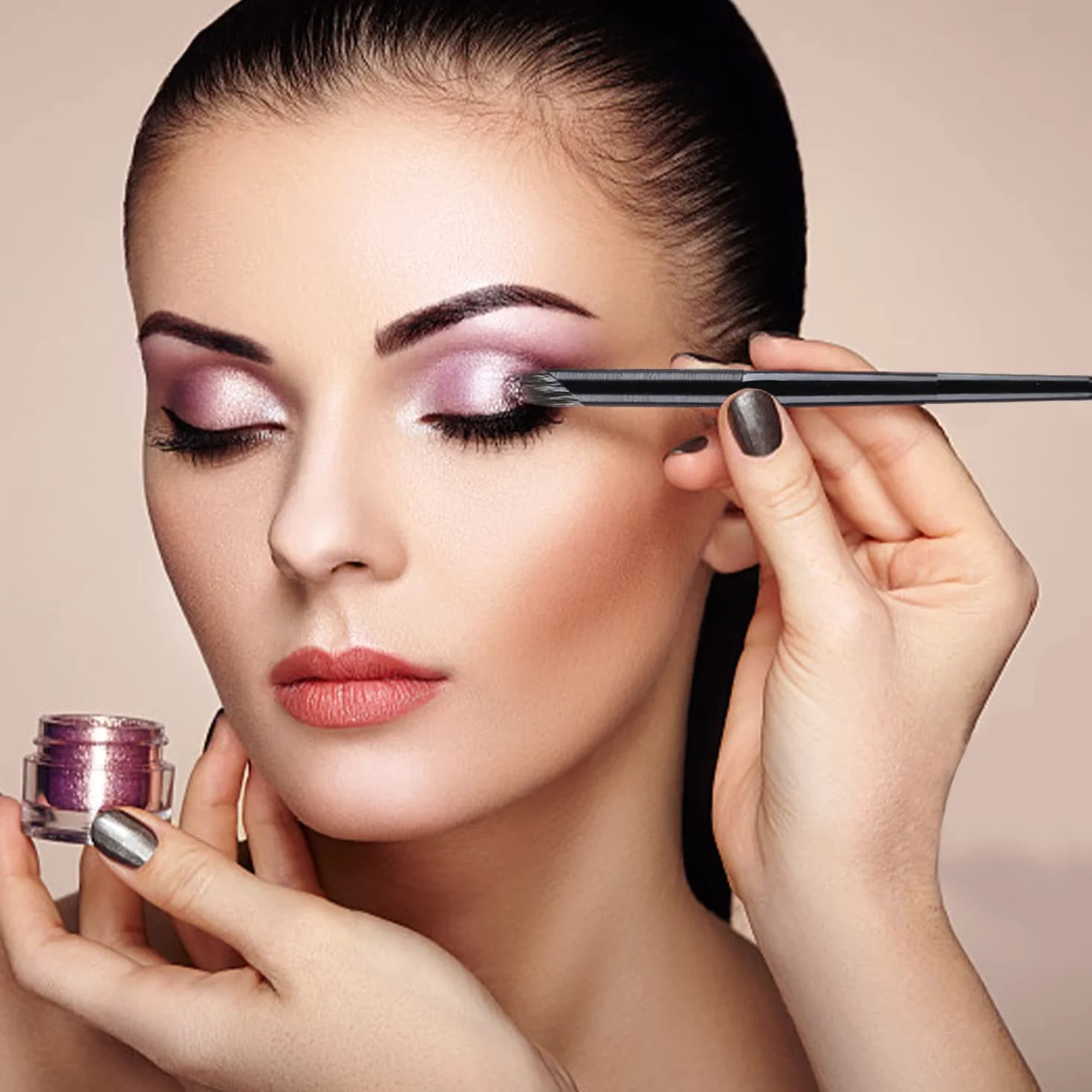 Zestaw 6 pędzli do makijażu, płaski pędzel do brwi, skośny pędzel do eyelinera, aplikator cieni do powiek do kształtowania brwi, nakładania refleksów i cieni do powiek