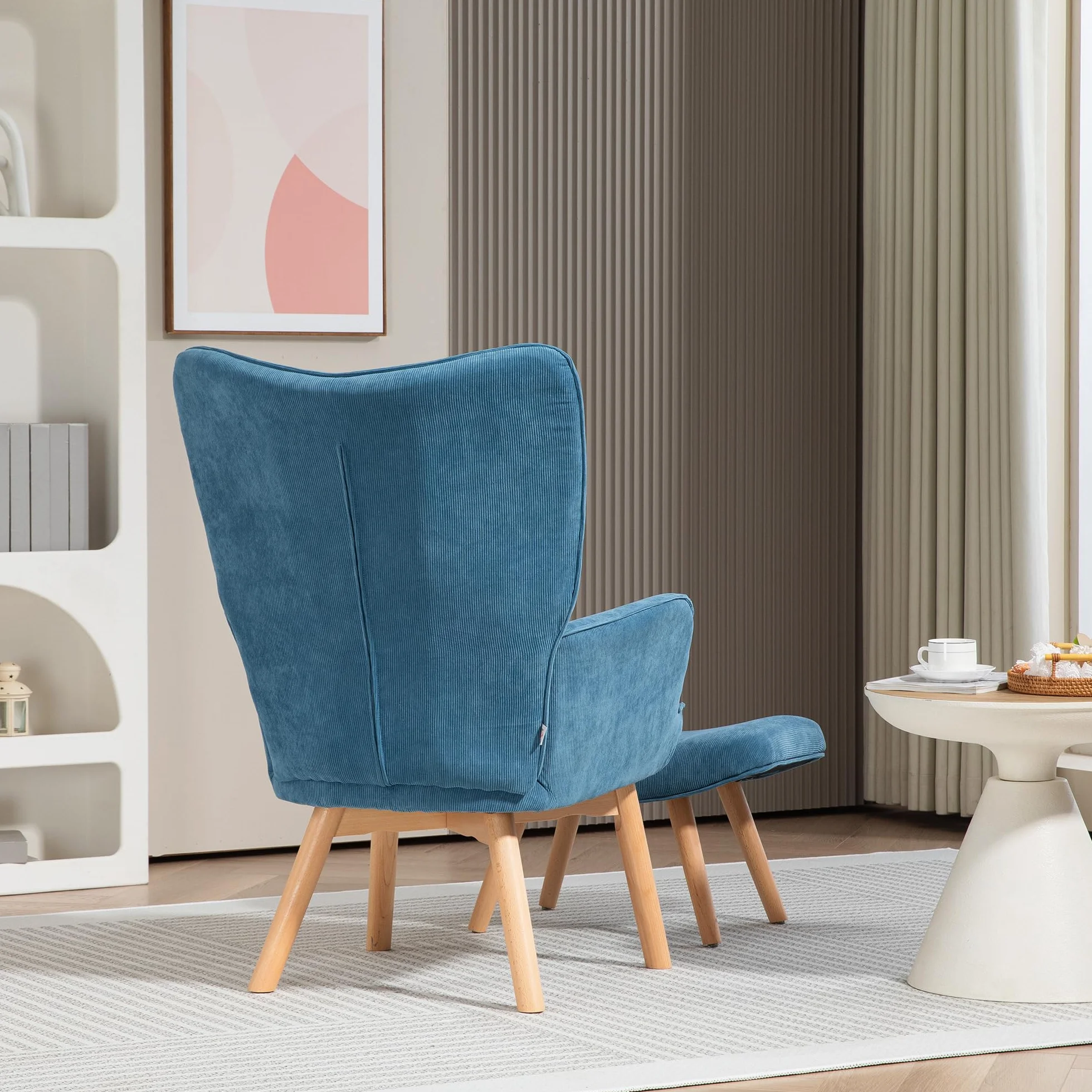 HOMCOM fotel z zauszkami z podnóżkiem, fotel typu lounge z efektem żyłkowania, nowoczesny fotel relaksacyjny, fotel z podłokietnikami, fotel do czytania do salonu, sypialni, kolor niebieski