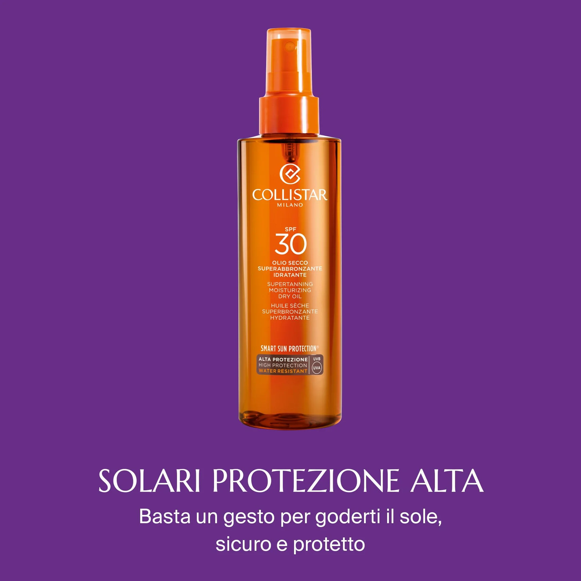Collistar Suchy Olej Superopalający Nawilżanie, SPF 30, Intensyfikuje opaleniznę i chroni przed solewką, Do twarzy i szyi, Odporność na wodę, 200 ml