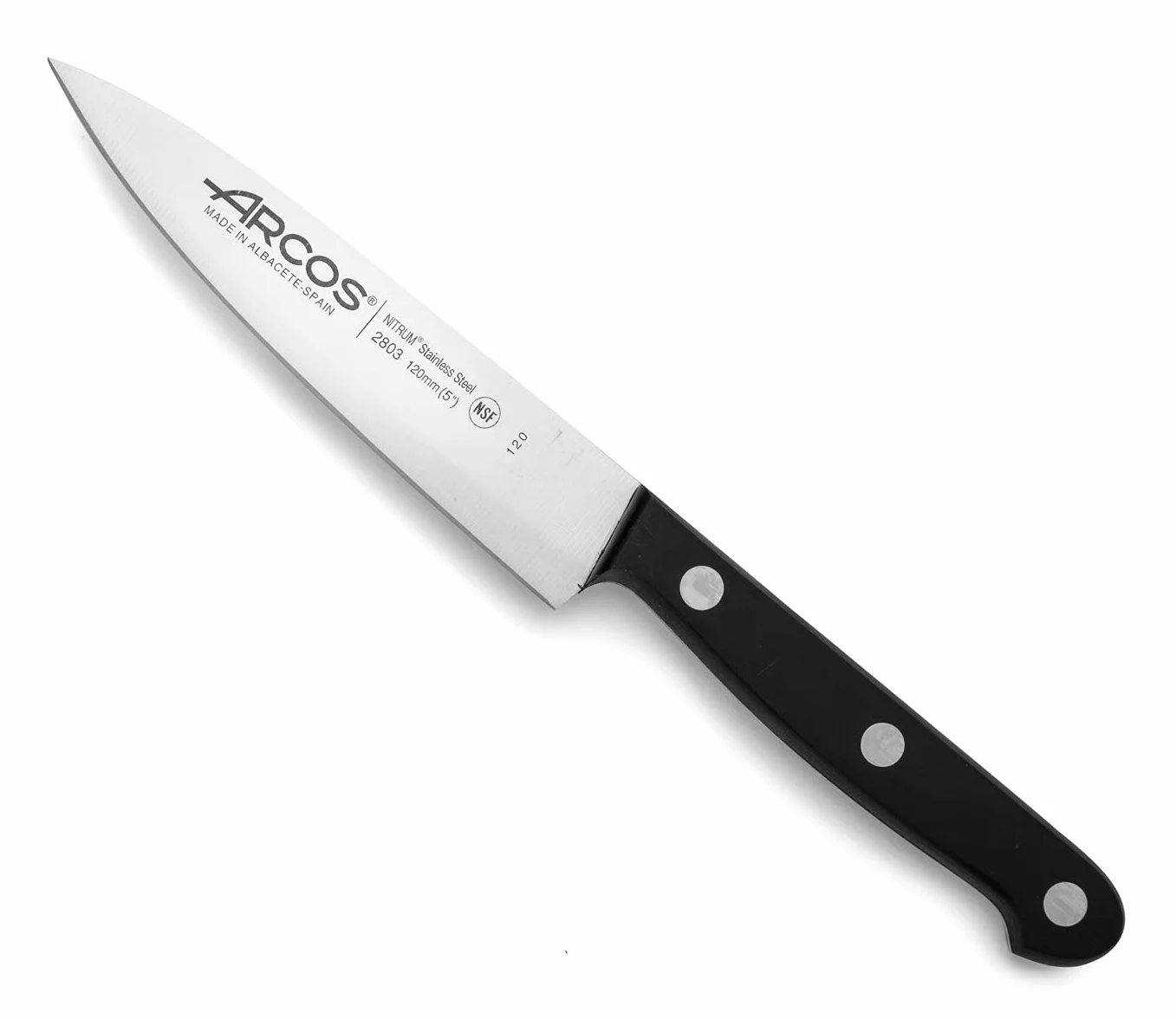 ARCOS Noże kucharskie Chef o długości i ze stali. Noże kucharskie do krojenia i obierania małych potraw.Ergonomiczna rękojeść z i ostrze o długości 120mm.Seria Uniwersalna.Kolor czarny.