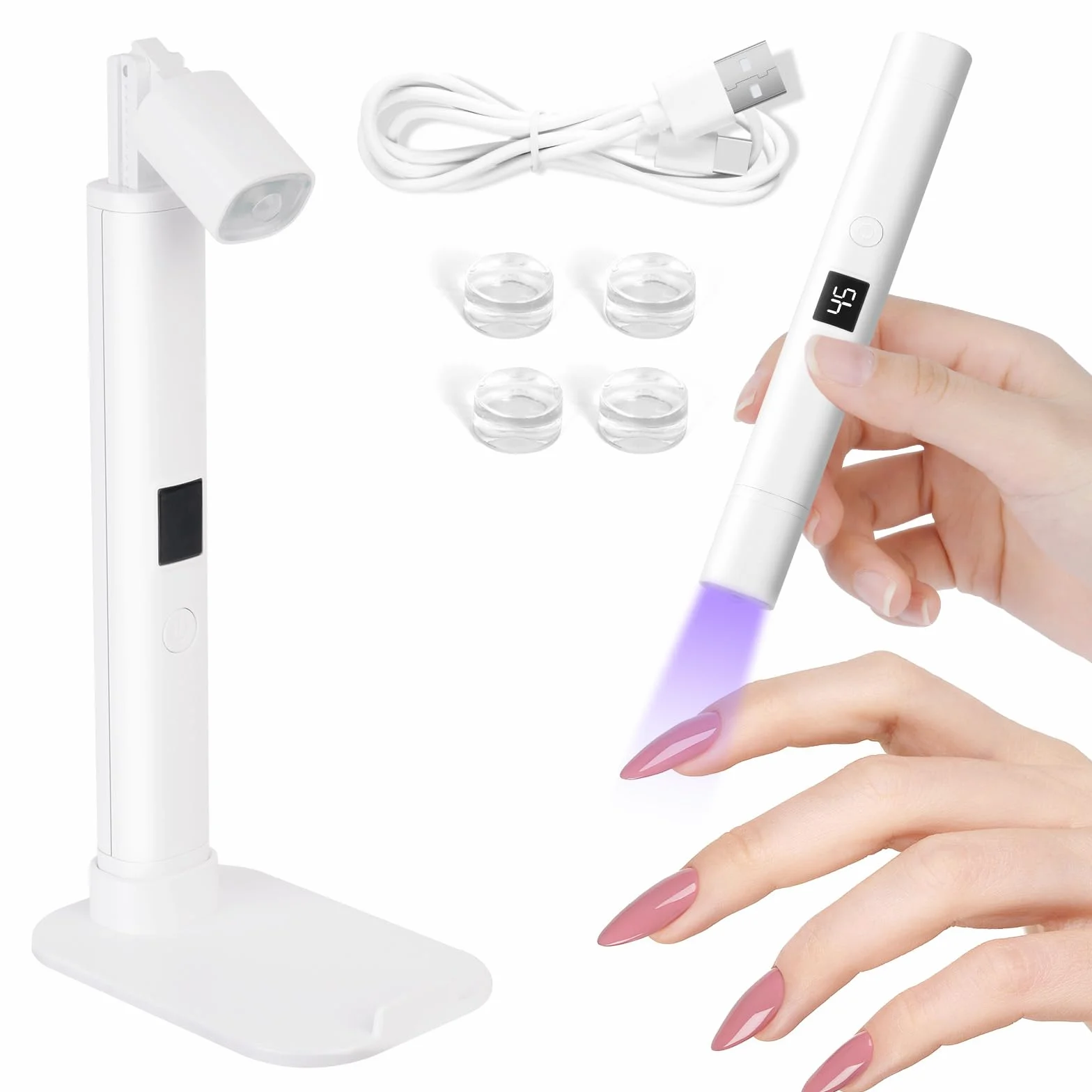 LOPHE Półtrwała lampa do paznokci, lampa UV LED do paznokci, akumulator suszarka do paznokci z 2 timerem 45/60S, do manicure, żel przedłużający żywica DIY zdobienia paznokci, uchwyt teleskopowy