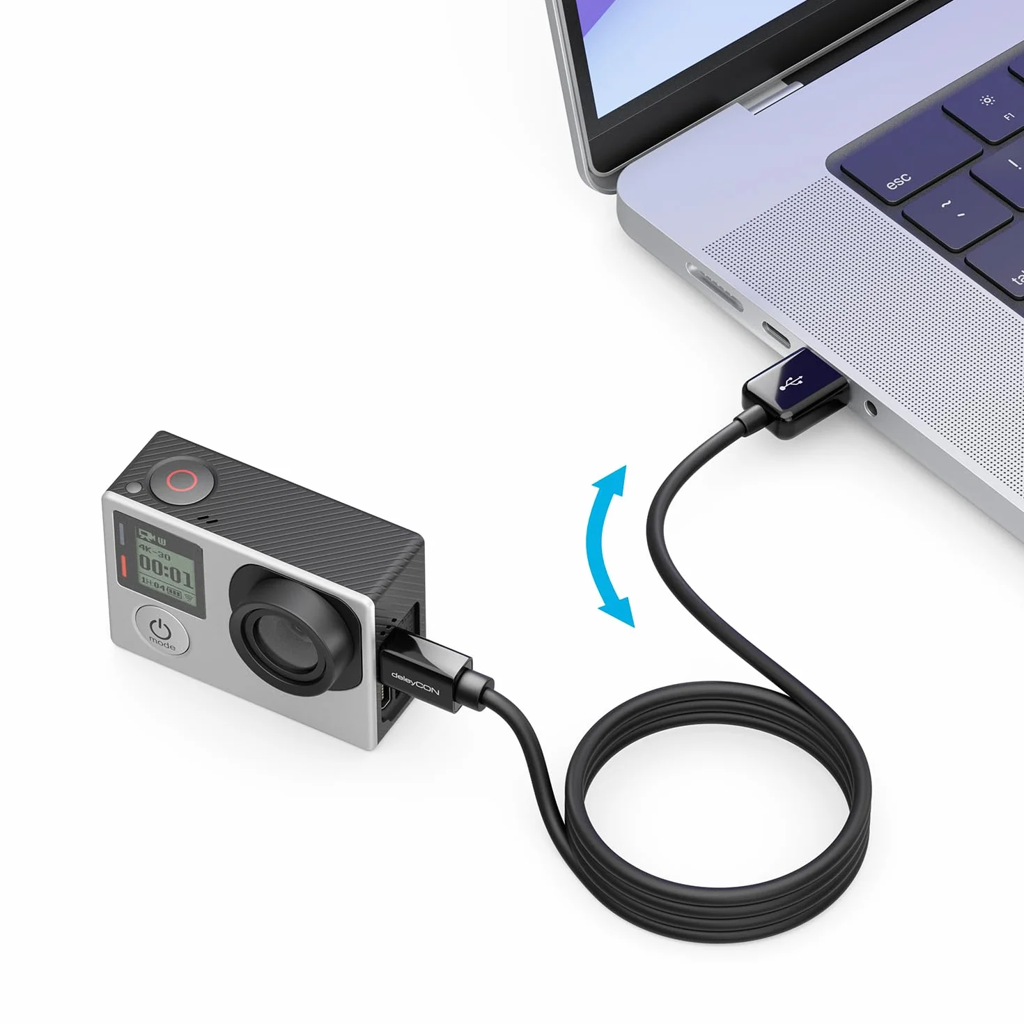 deleyCON 2m Kabel Ładujący Micro USB Kabel do Transmisji Danych Kompatybilny z Android Telefony Komórkowe Smartfony Tablety Odtwarzacze MP3 Aparaty Fotograficzne i Wiele Więcej. - Czarny