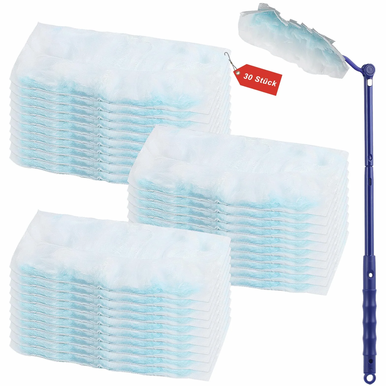 Kompatybilne z Zestaw do czyszczenia kurzu, 30 sztuk Wymienne chusteczki do kurzu z 1 uchwytem, Microfiber Chusteczki do kurzu do czyszczenia kurzu i brudu, 15 x 10 x 0,2 cm