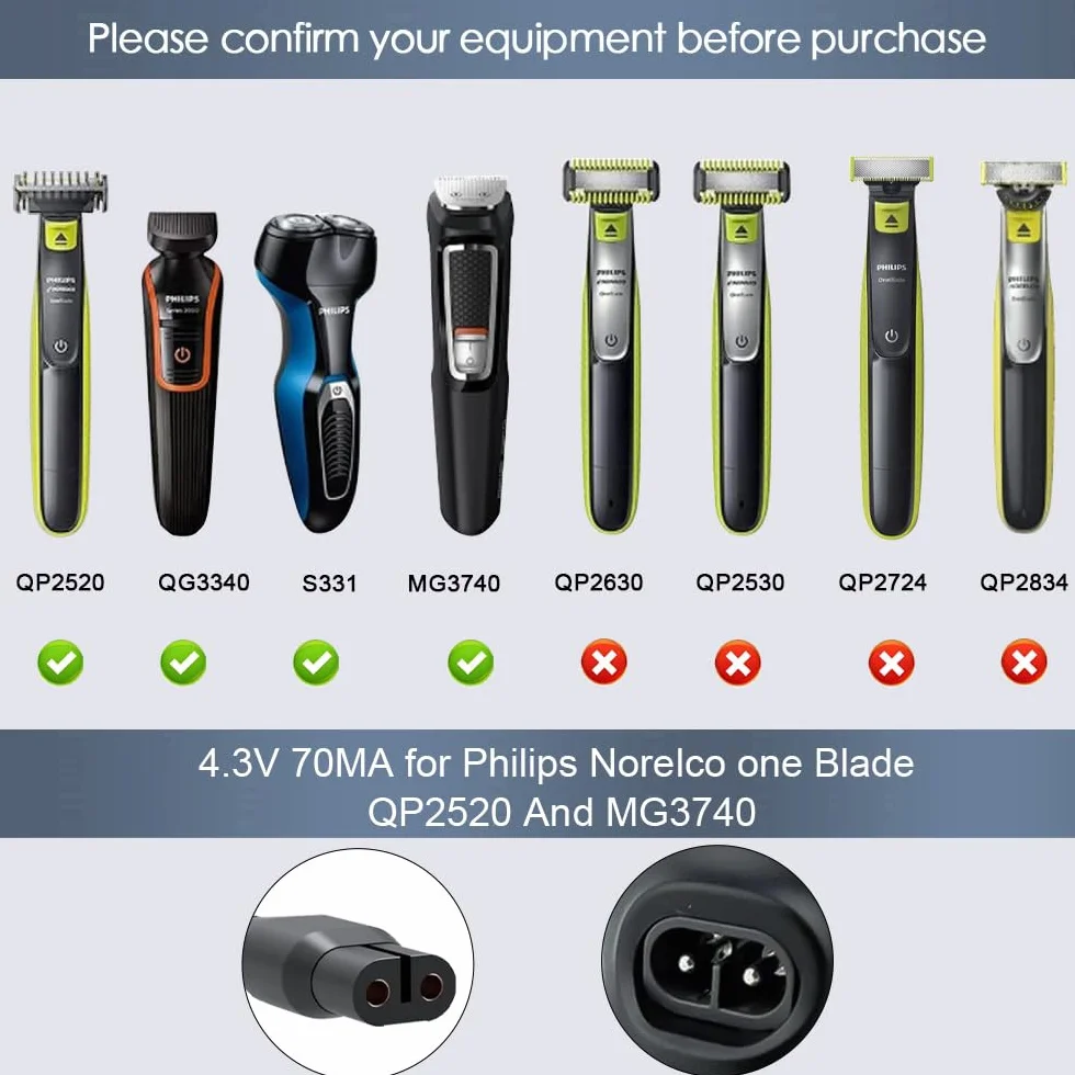4,3 V uniwersalna ładowarka, kabel do ładowania USB, kabel zasilający, kabel zamienny do trymera Philips Norelco One Blade