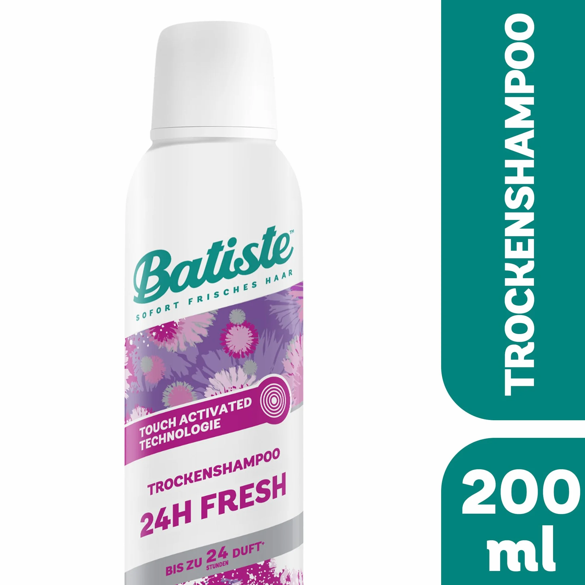 Batiste Batiste Hair Care suchy szampon 24H Fresh 200 ml, bez spłukiwania, spray do pielęgnacji włosów o orzeźwiającym zapachu, technologia Touch Activated, wegański i niewidoczny