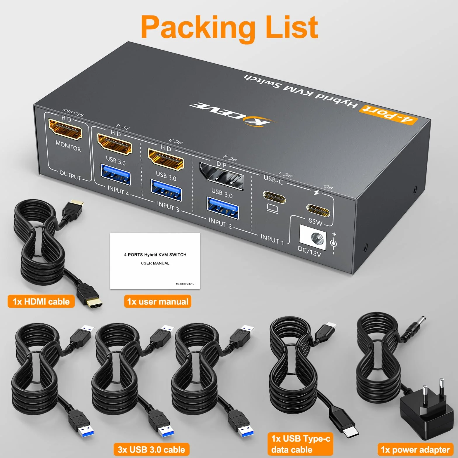 KVM Switch 1 monitory 4 PC, 4K @ 60 USB C+ Displayport + przełącznik HDMI KVM z 4 portami USB 3.0, klawiaturą i kontrolerem biurkowym