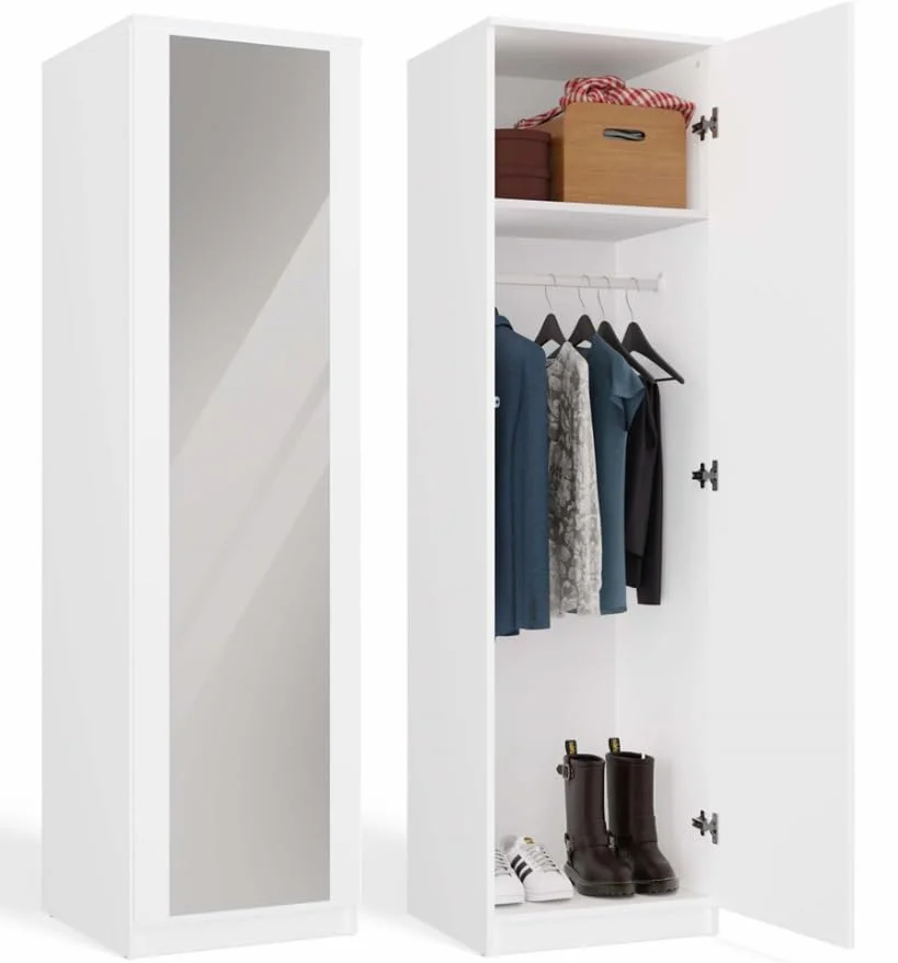 BDW Szafa na ubrania z lustrem 50x50x180 cm Tip-ON 4 półki 1 drążek