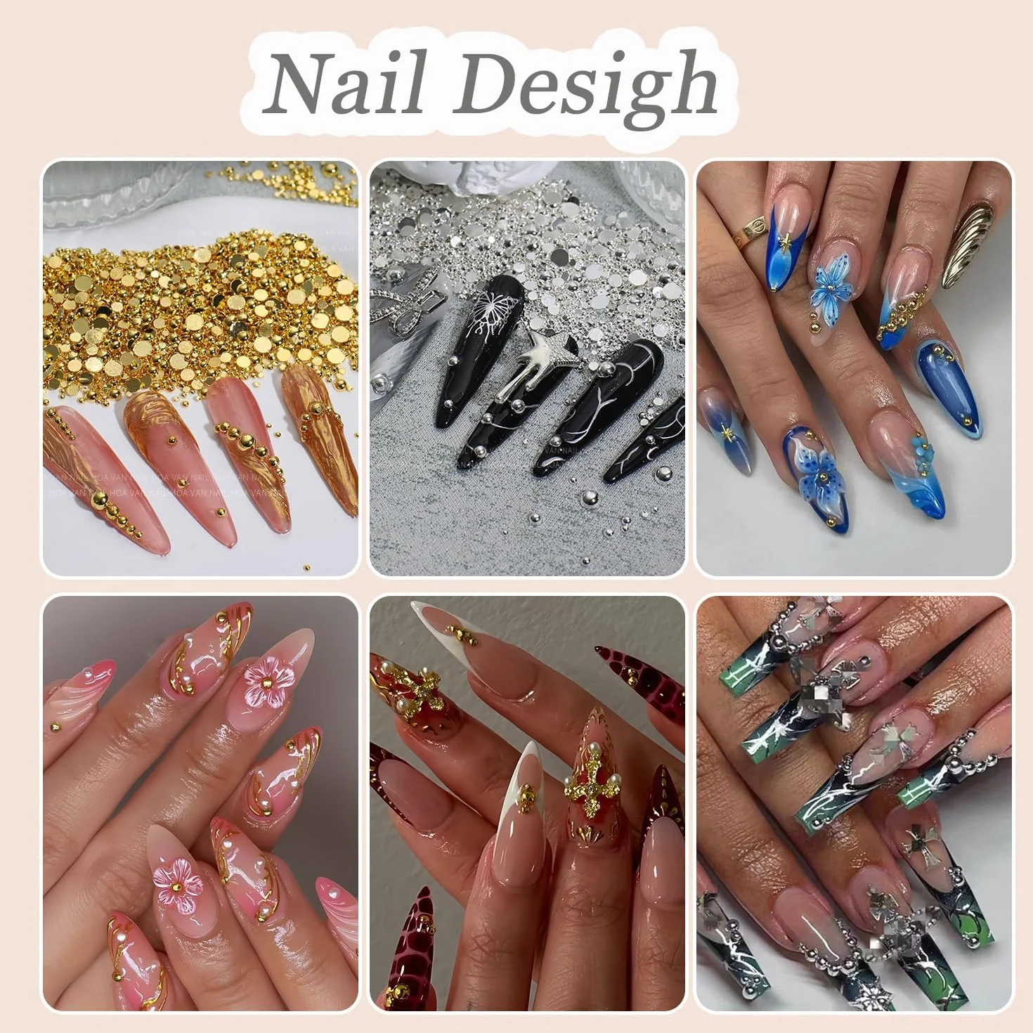 Nail Charms Ozdoby do paznokci, zestaw do paznokci z cyrkoniami, perełki do paznokci, kwiatkowa wstążka do paznokci, cyrkonie do paznokci