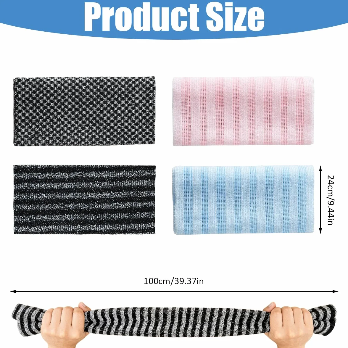 Japoński ręcznik do peelingu, 4 sztuki, bardzo długi ręcznik do szorowania pleców, szczotka do szorowania pleców, peeling, peeling, ręcznik kąpielowy, dla mężczyzn i kobiet, czyszczenie i spa