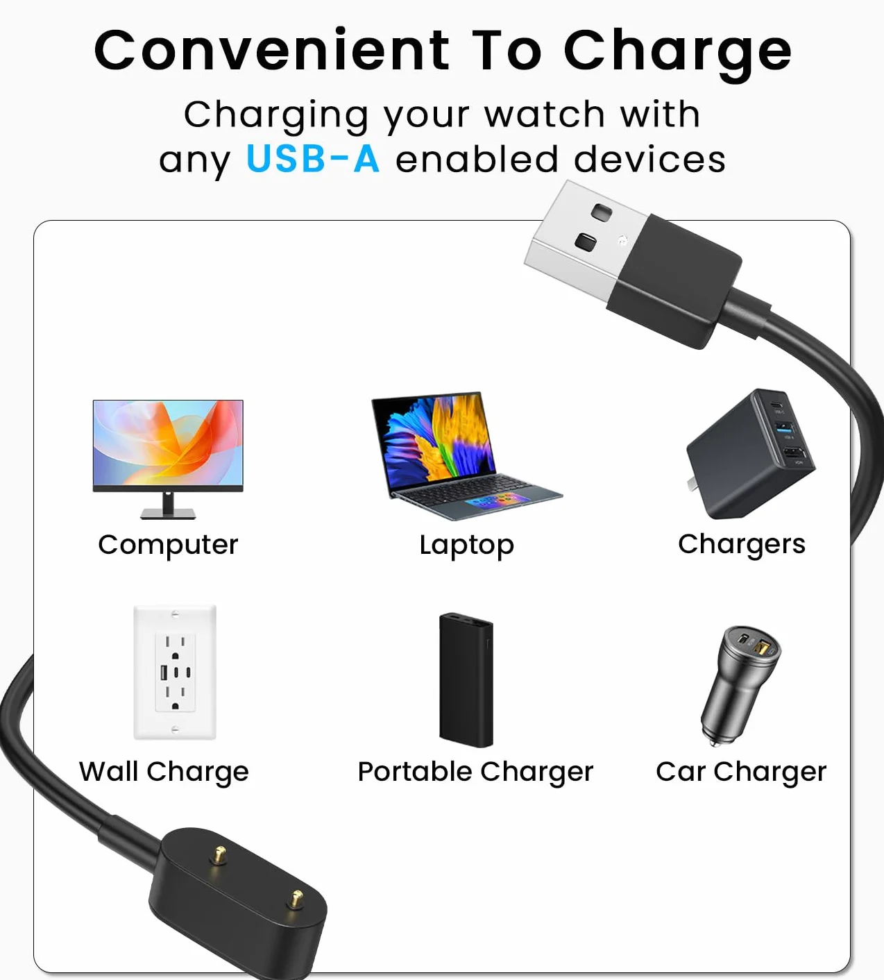 Kabel ładowarki kompatybilny z Huawei Watch Fit 1/2/3/New/Mini/Elegant, Huawei Band 9/8/7/6/6 Pro, Huawei 4X, Honor Band 6/7/9/Watch ES Magnetyczny kabel ładowarki USB-3.3FT