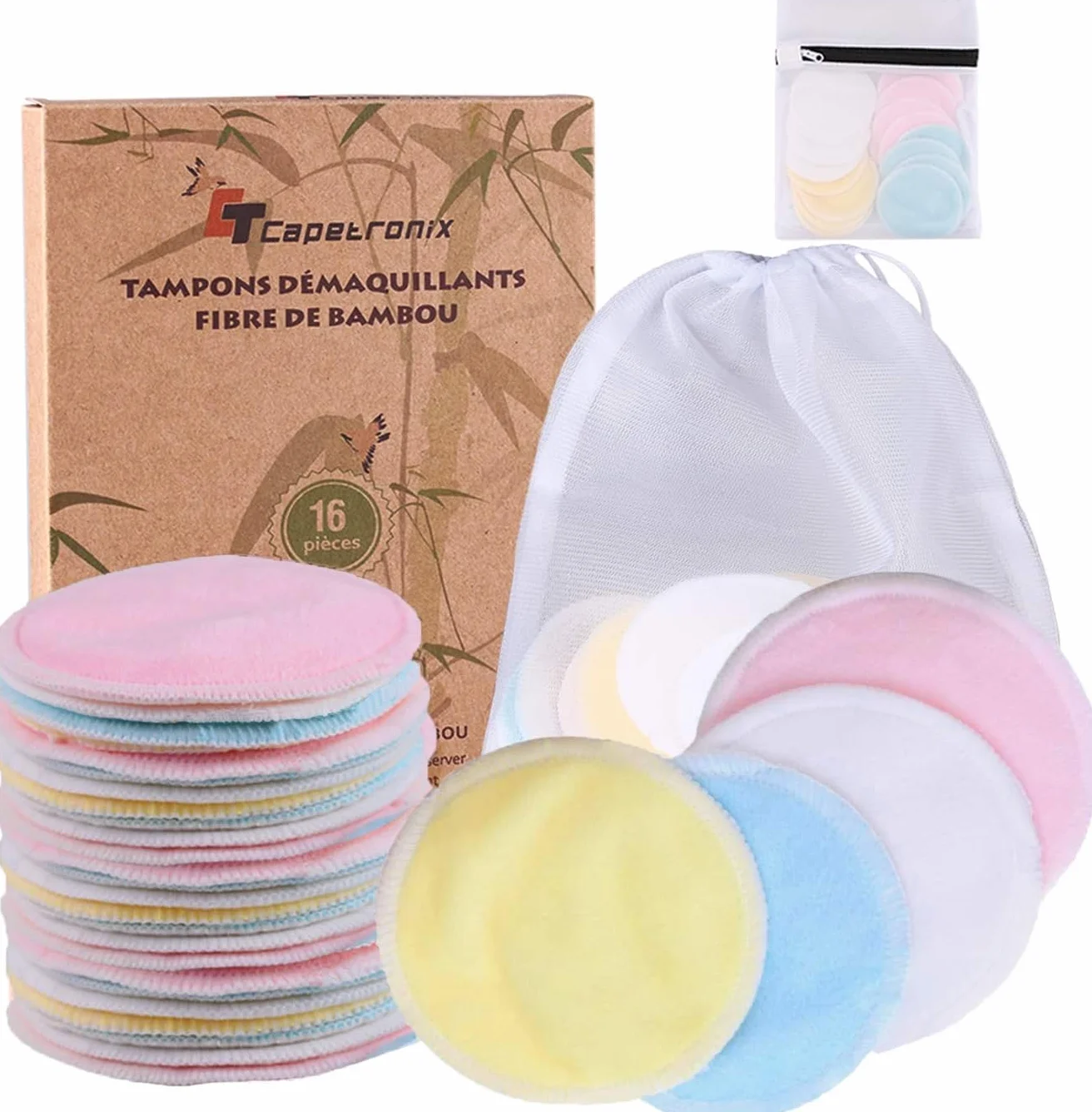 Waschbare Abschminkpads Wiederverwendbare Wattepads?Abschminktücher aus Bambus?16 Stück?+ 2 mit Wäschebeutel?Makeup Entferner Pads - Superweich Umweltfreundlich, Wächst keine Bakterien