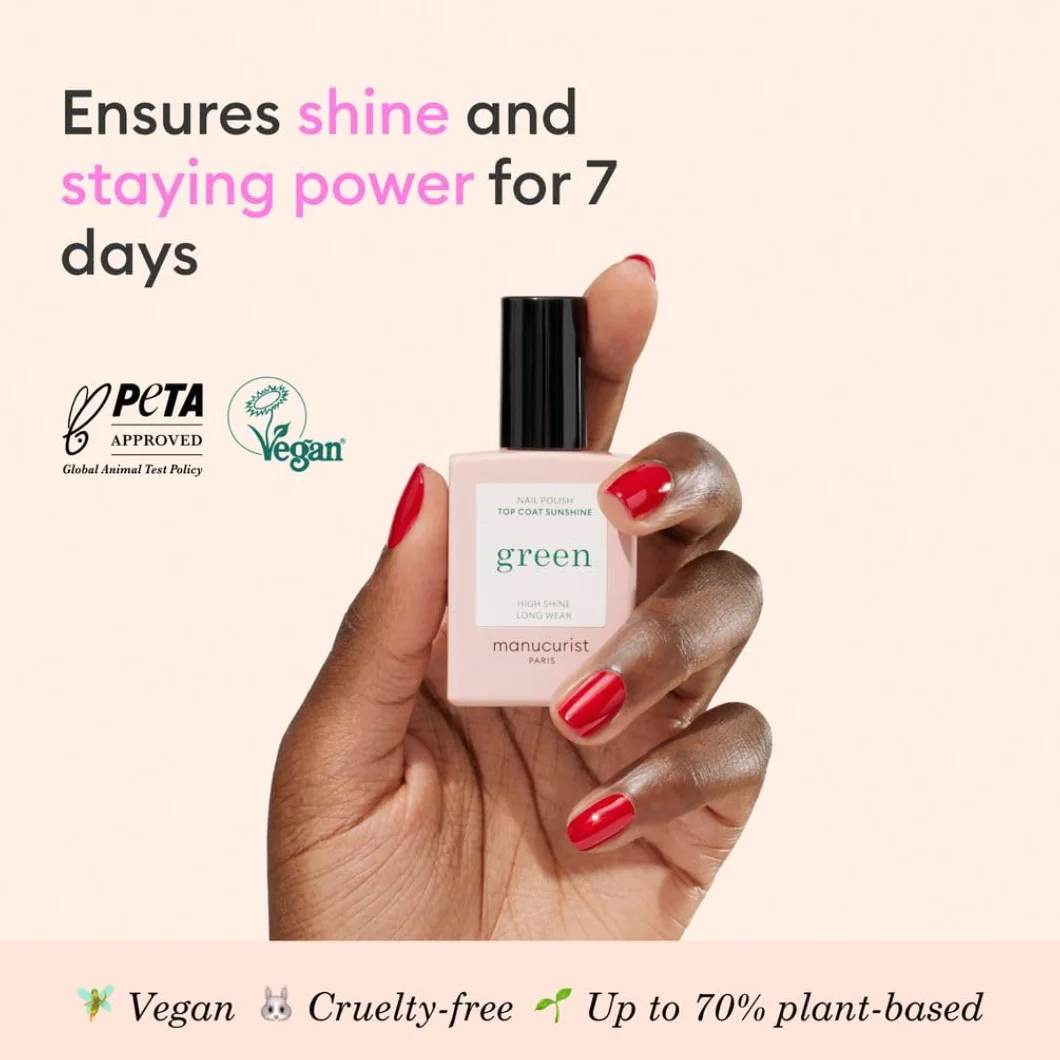 Manucurist, Top Coat Sunshine Green, top vegański, 9-Free, do 69% składników biologicznych, wyprodukowano we Francji, butelka 15 ml