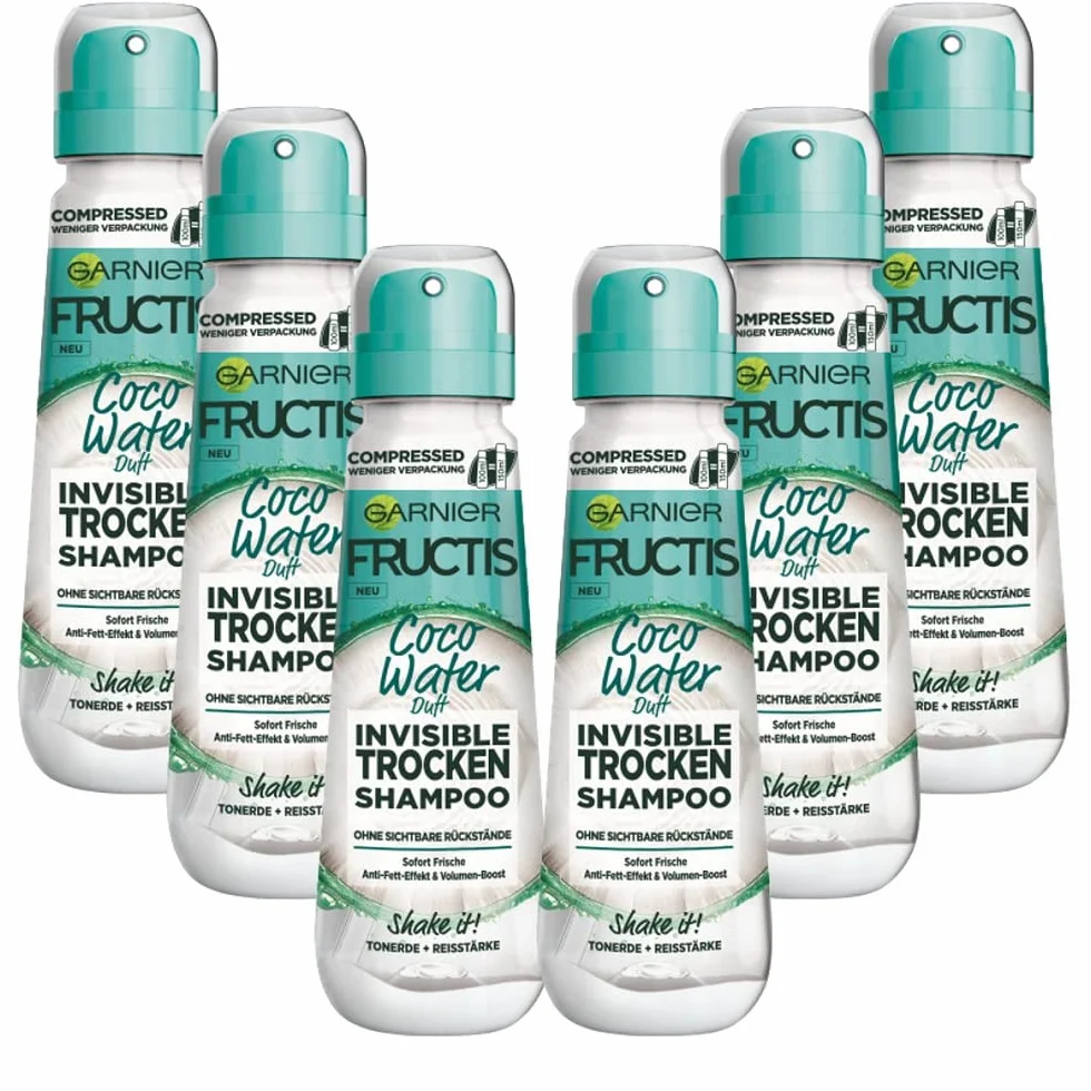 Garnier Fructis Invisible suchy szampon do włosów przetłuszczających się i płaskich, odświeża włosy z efektem przeciwtłuszczowym i zwiększającym objętość, Coco Water, 6 x 100 ml