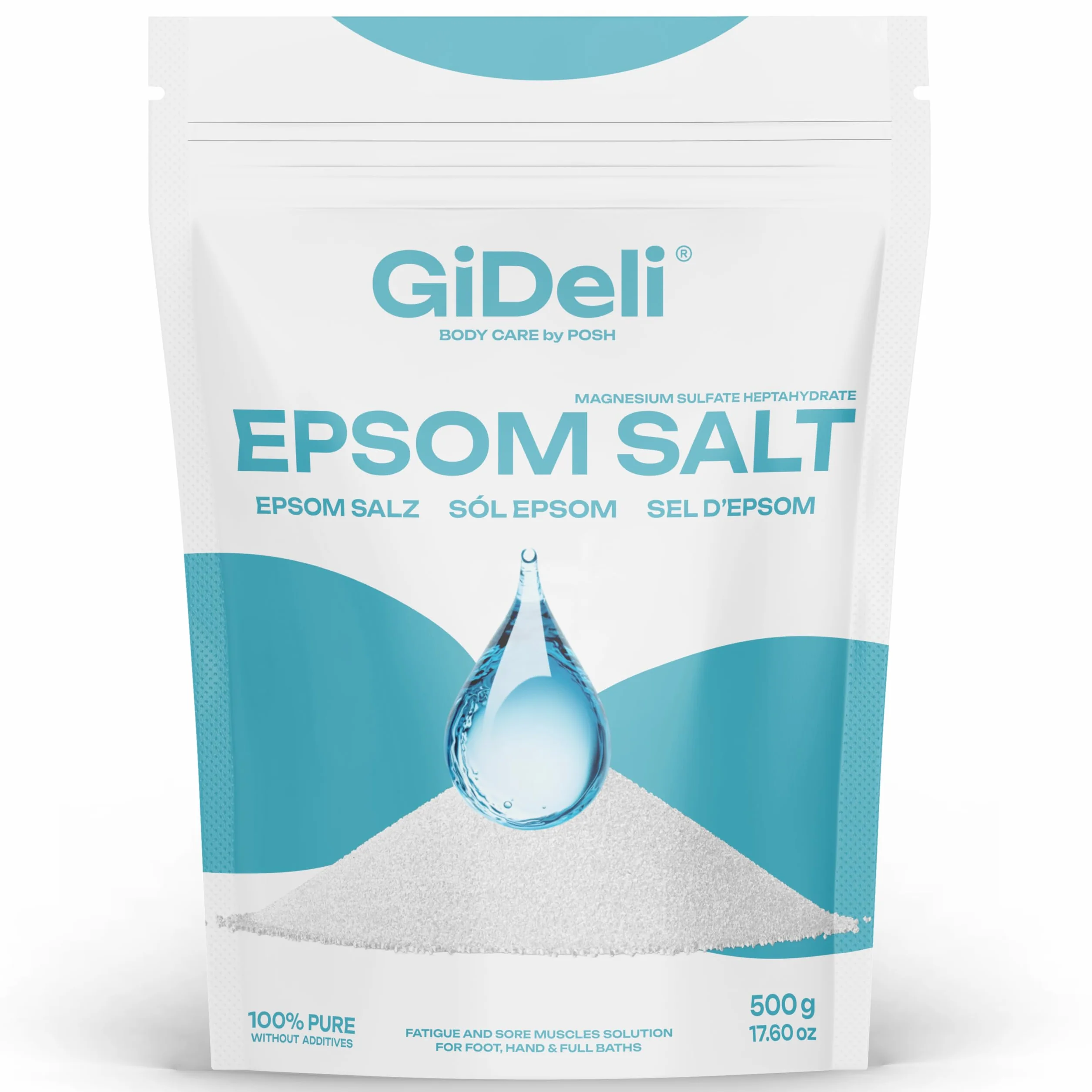 GiDeli Epsom sól do kąpieli Epsom Sól epsom siarczan magnezu gorzka sól siarczan magnezu czysty siedmiowodny, jakość farmaceutyczna. (500g)