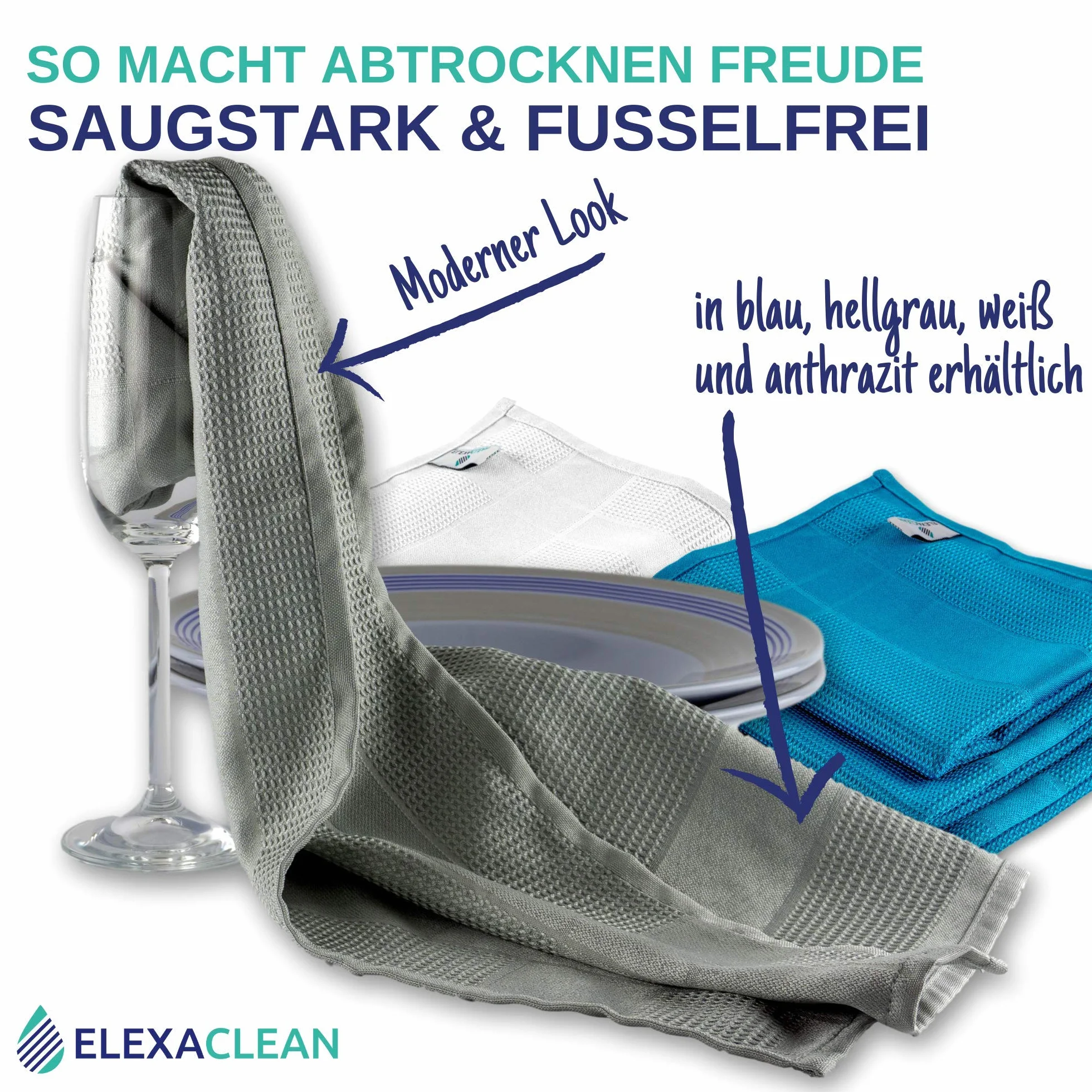 Ręczniki kuchenne mikrofibra ELEXACLEAN 6 szt. 68x42 cm antracyt chłonne pranie 60°C