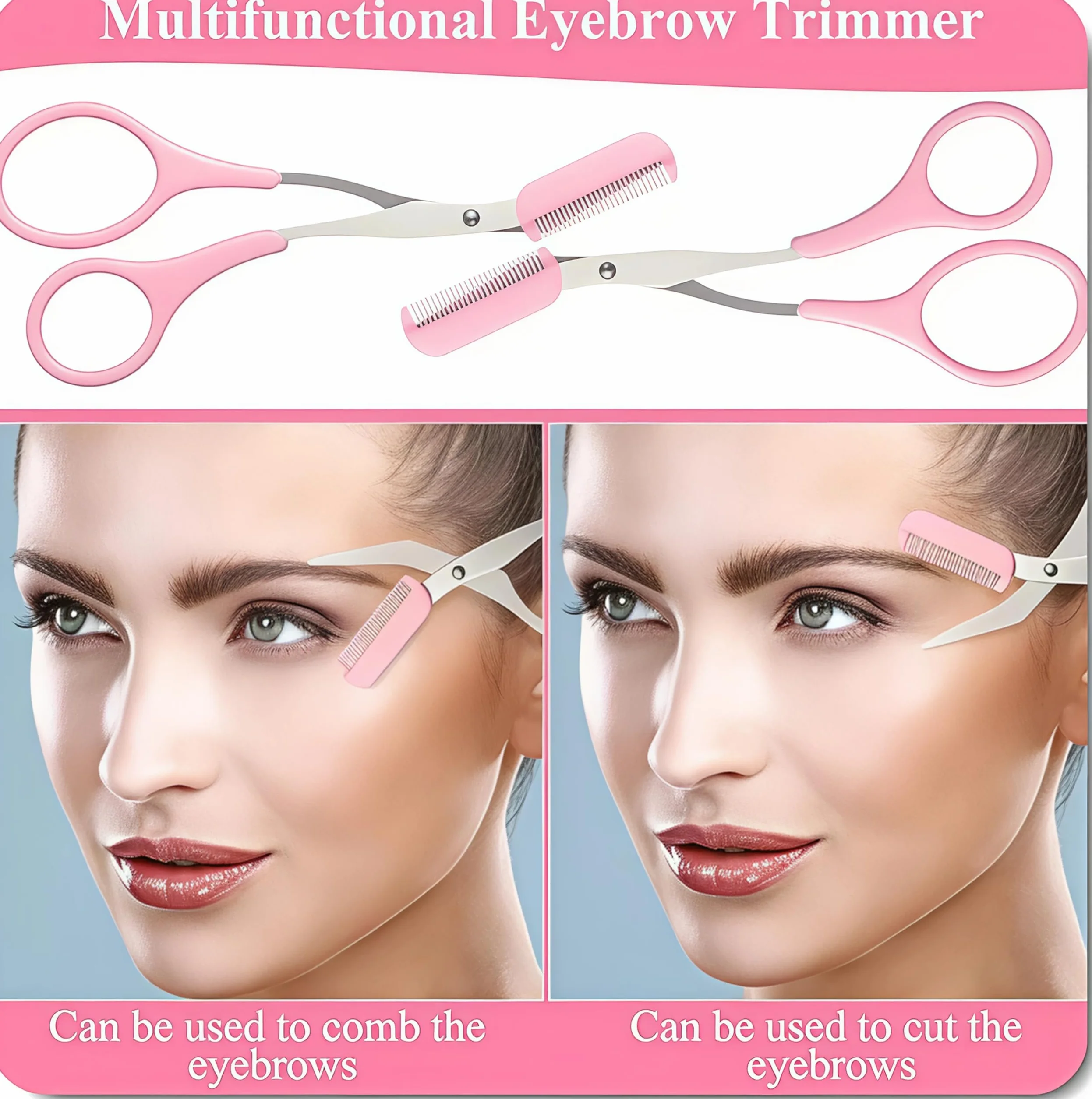 Eyebrow Shaper – przerzedzanie krzaczastych brwi nożyczkami i grzebieniem – nasadka (różowy)