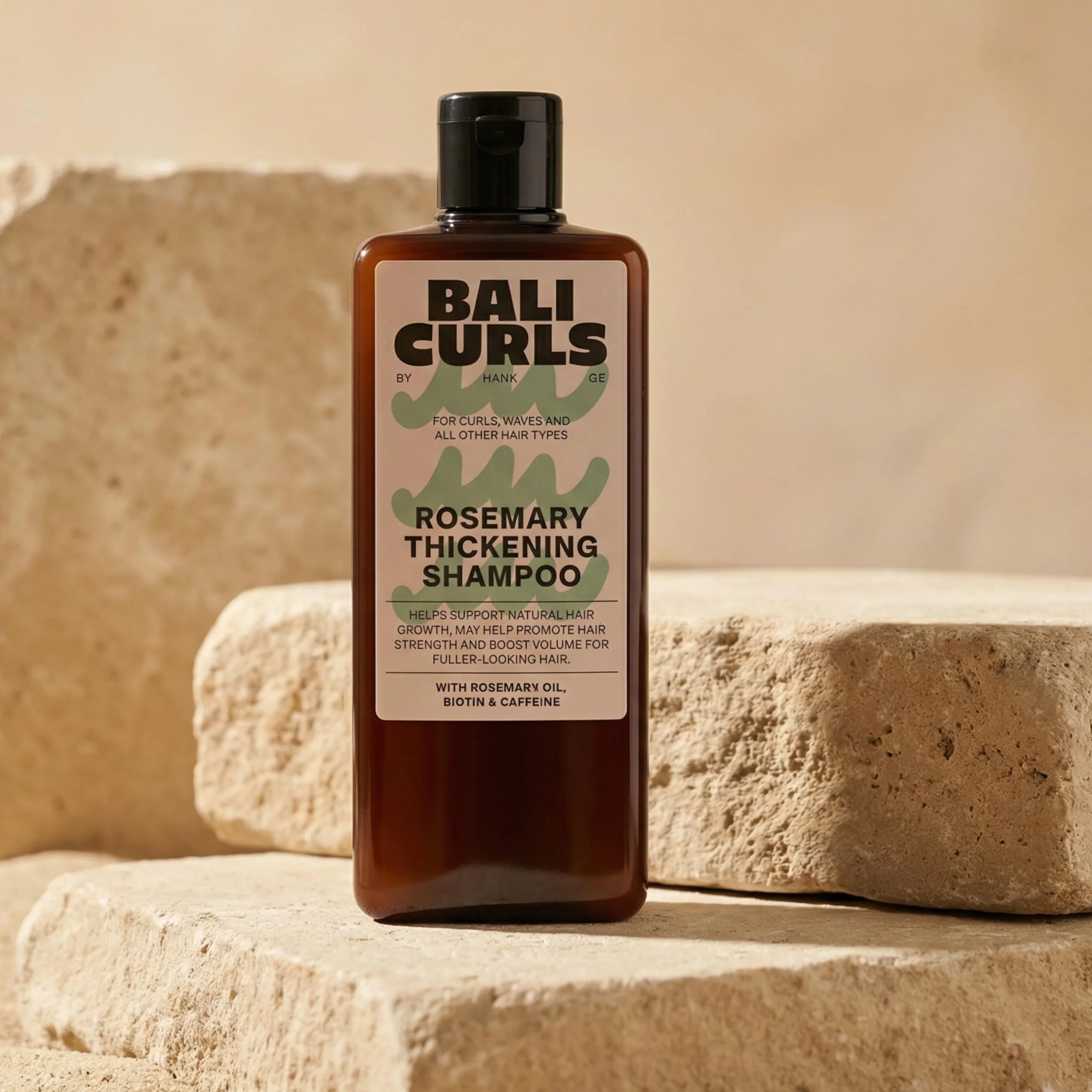 Bali Curls Rosemary Thickening Shampoo – Wzmacniający z olejkiem z rosmarinu, biotyną i kofeiną – Wegańska maska do włosów o objętości dla włosów delikatnych i cienkich – Przyjazny dla loków – 200 ml