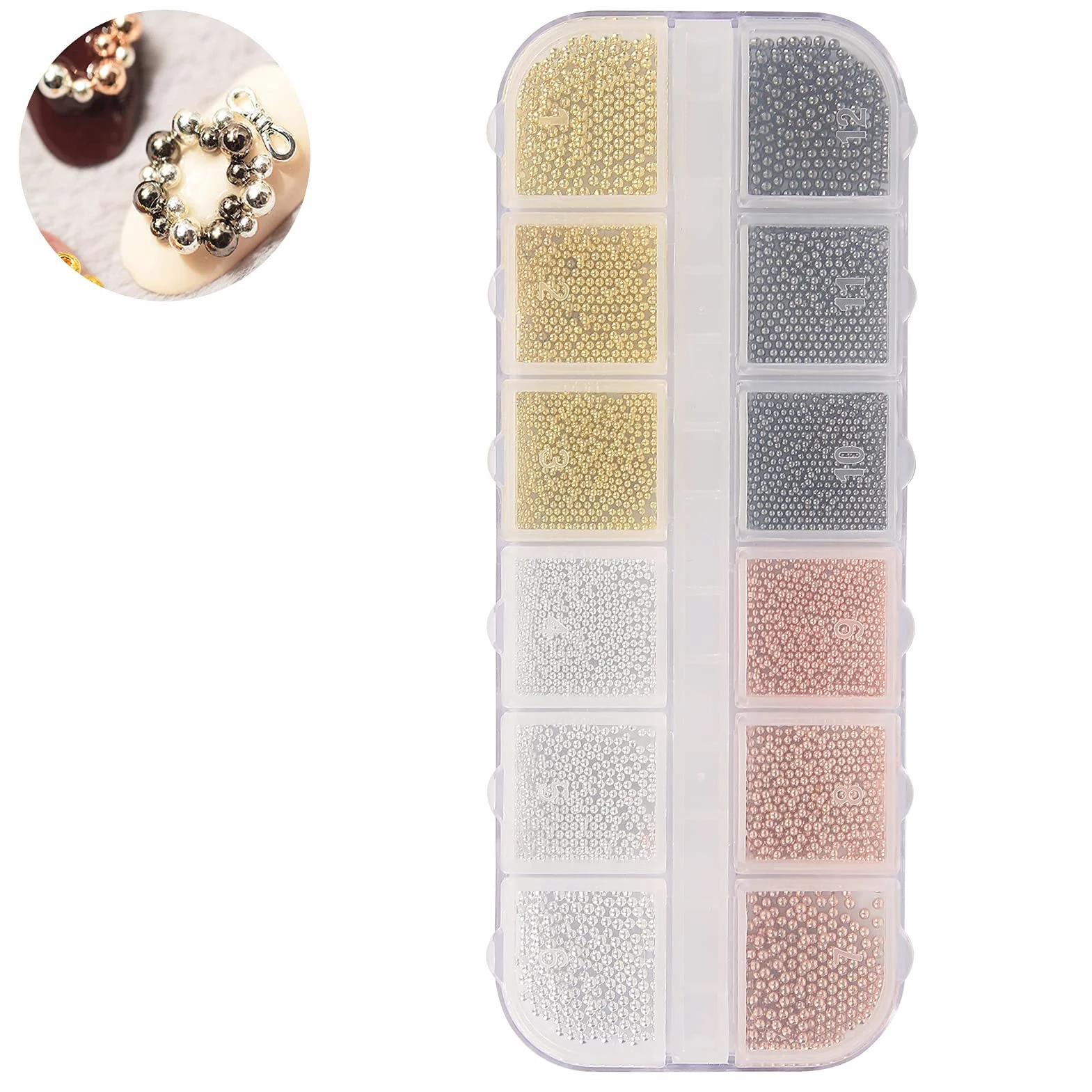 Nail Art Steel Ball Decor, Manicure DIY Ozdobne Koraliki 12 siatek Wygodne zdobienia Nail Art Ball dla profesjonalnego Specjalisty Nail Art dla kobiet(07)