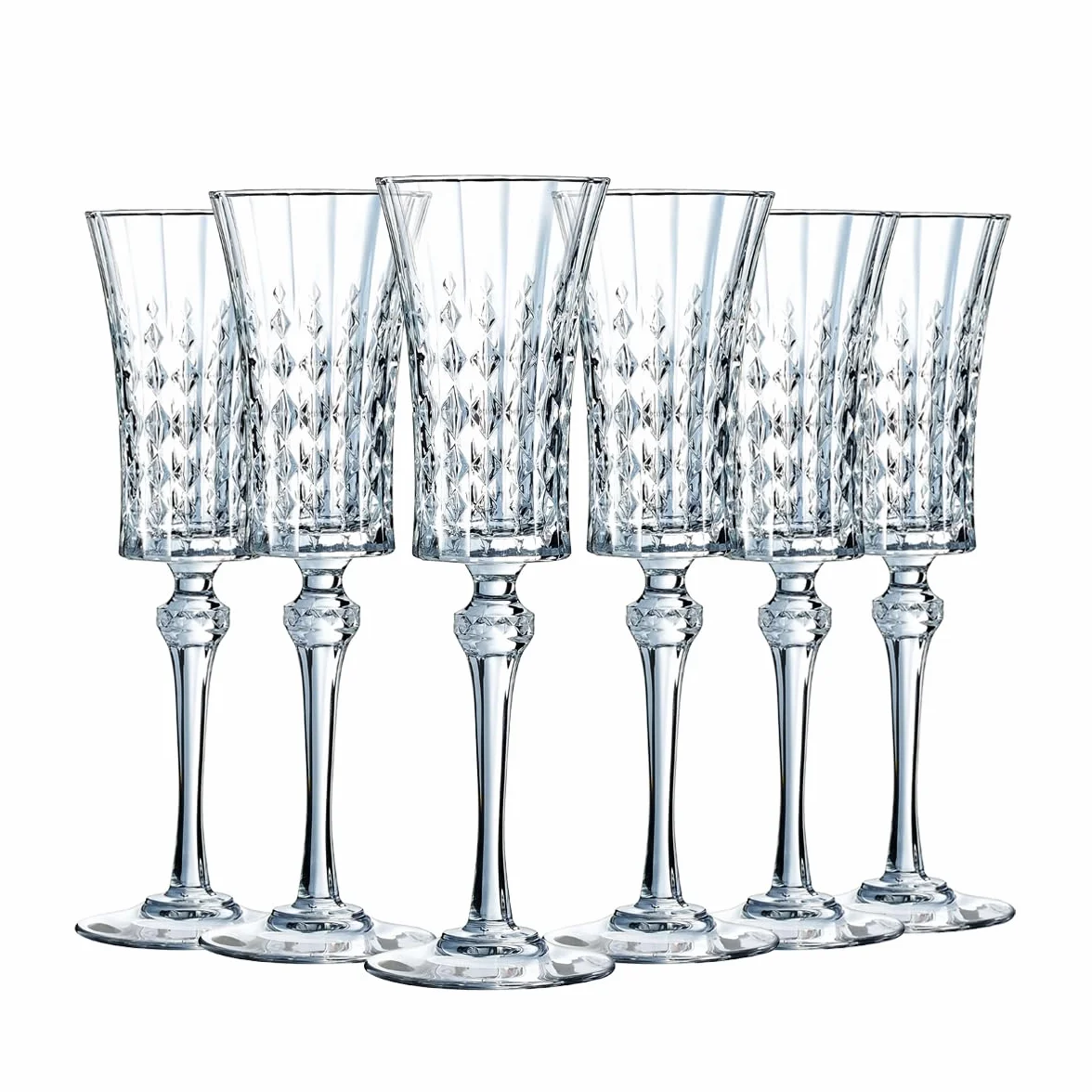 Cristal d'Arques Paris - Kolekcja Lady Diamond - 6 fletów 15 cl - Błyszczący, przezroczystość i wysoka wytrzymałość - Wyprodukowano we Francji - Wzmocnione opakowanie, odpowiednie do sprzedaży online