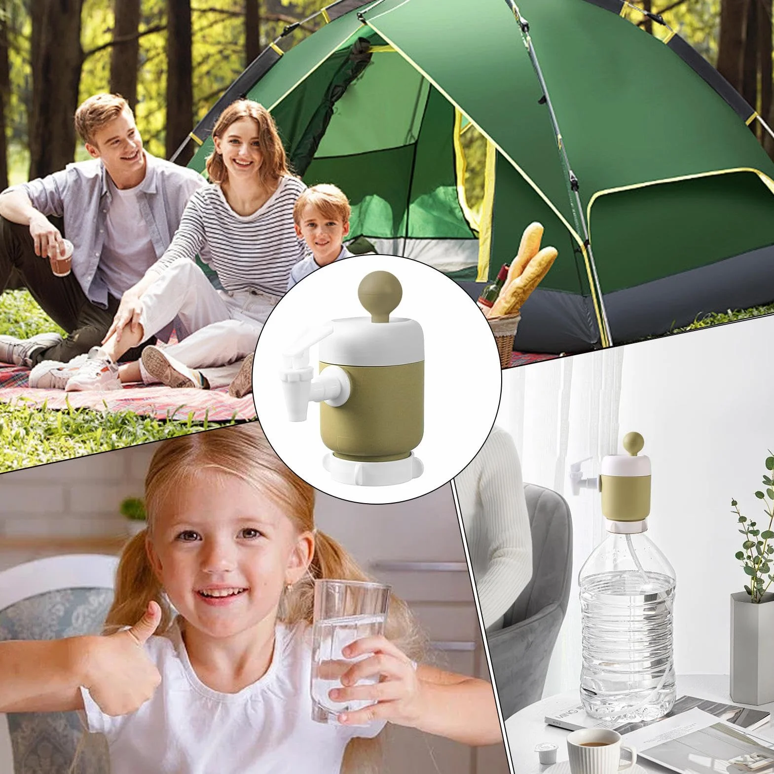 Drinking Water Pump Manual Hand Pressure Dispenser 2.64x6.50in Portable Water Spout Fits 2-6 Gallon Jug Bottles