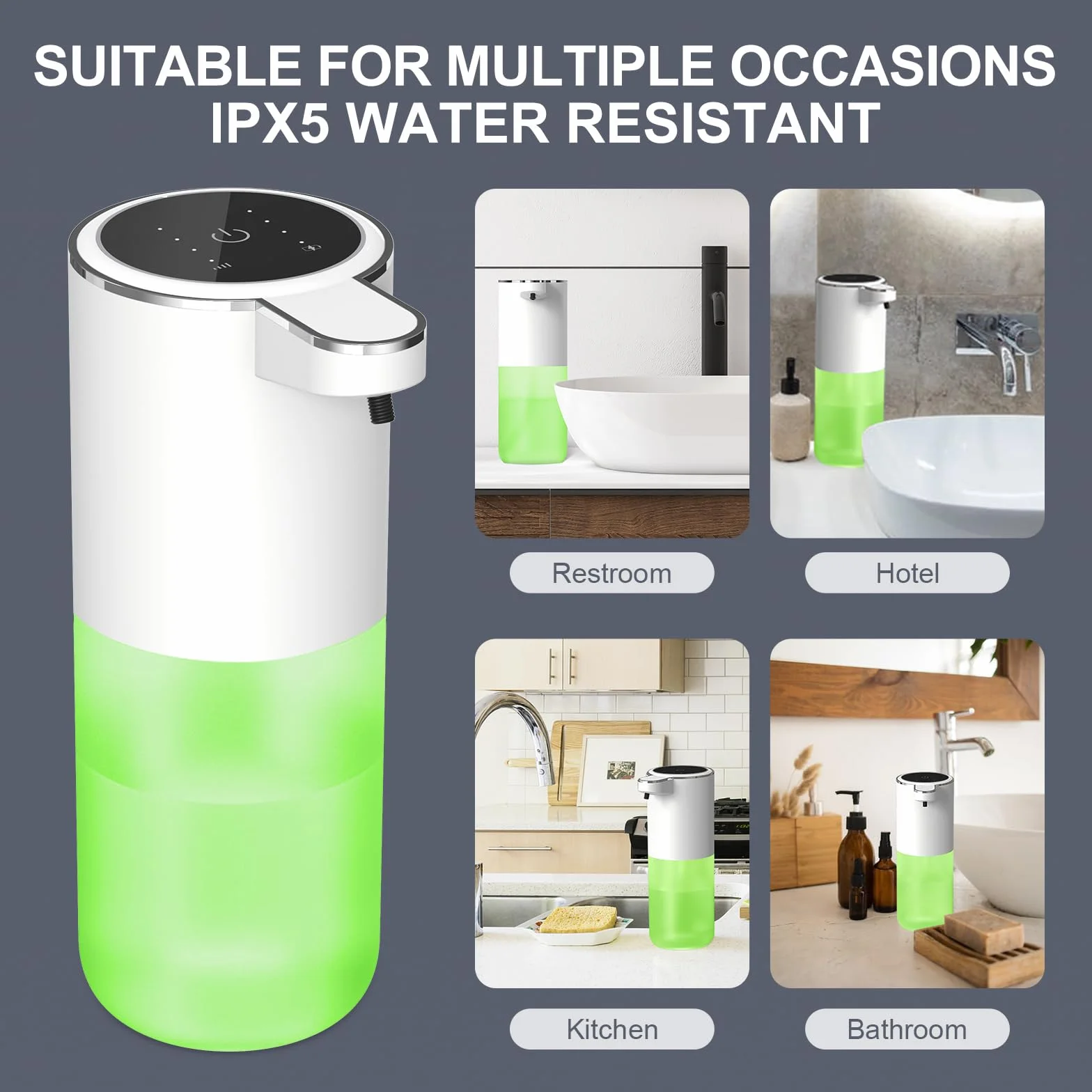 Cuteefun Automatyczny dozownik mydła 400 ml z czujnikiem USB-C 4 poziomy kontroli montaż na ścianie